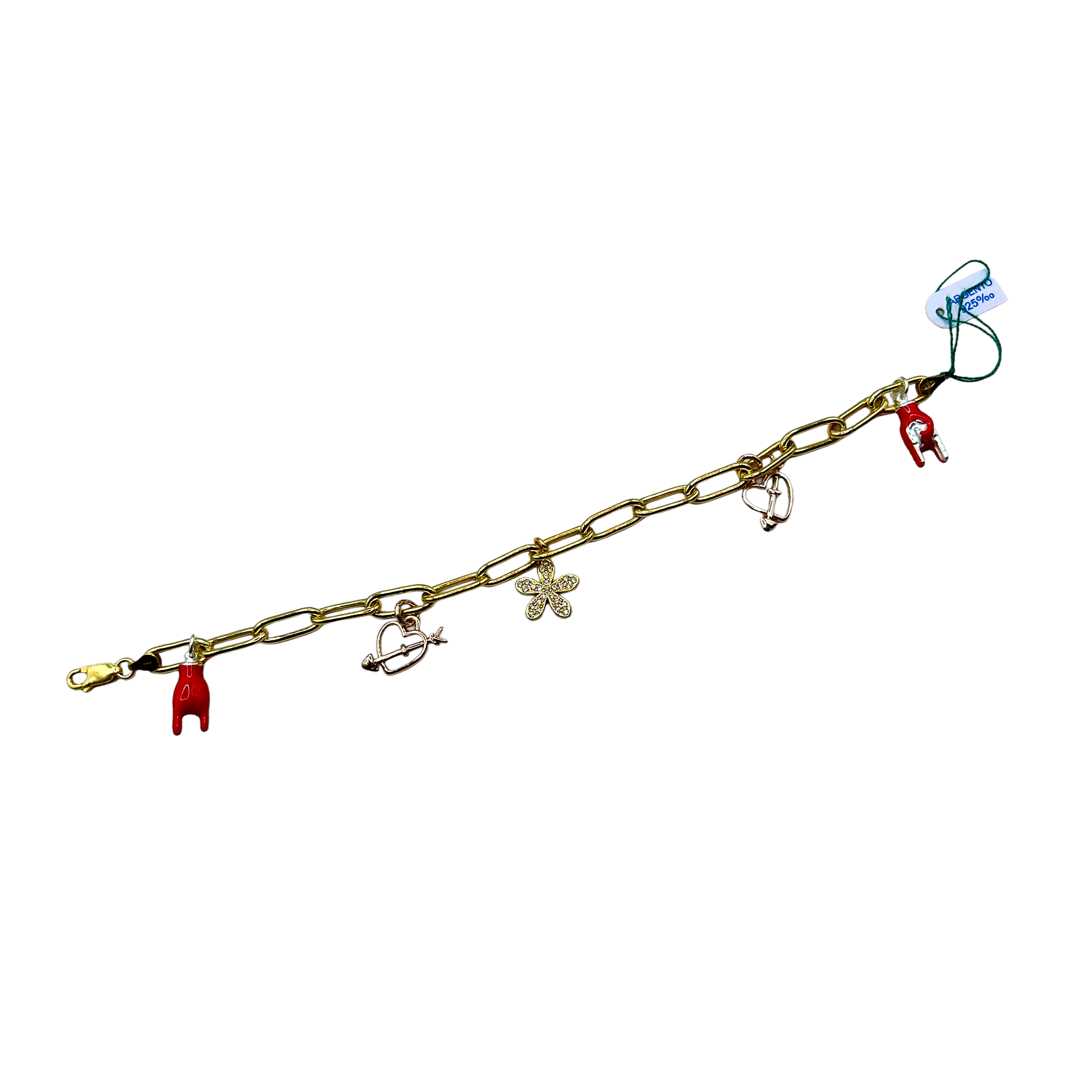 925 Silver Bracelet with Horn, Star, and Flower Charms