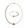 Gold-Plated Necklace and Bracelet Set with Emerald Green Crystals and Flower – Asymmetrical Design | CM Silver Jewels