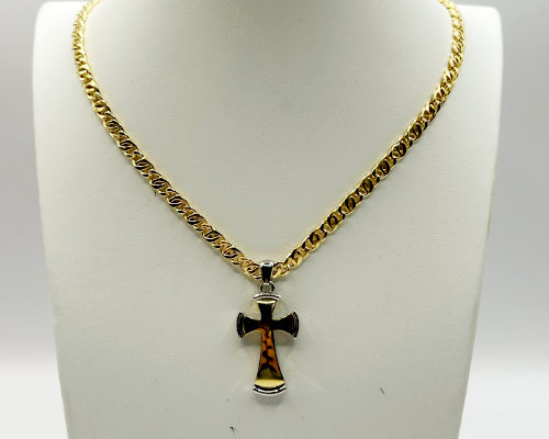 Collier Ras de Cou Religieux en Argent 925 avec Croix Bicolore Miroir – 60 cm | CM Silver Jewels