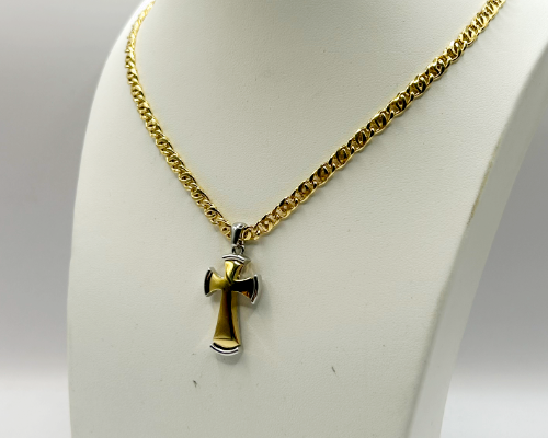 Collier Ras de Cou Religieux en Argent 925 avec Croix Bicolore Miroir – 60 cm | CM Silver Jewels
