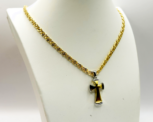 Collier Ras de Cou Religieux en Argent 925 avec Croix Bicolore Miroir – 60 cm | CM Silver Jewels