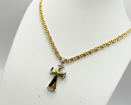 Collier Ras de Cou Religieux en Argent 925 avec Croix Bicolore Miroir – 60 cm | CM Silver Jewels