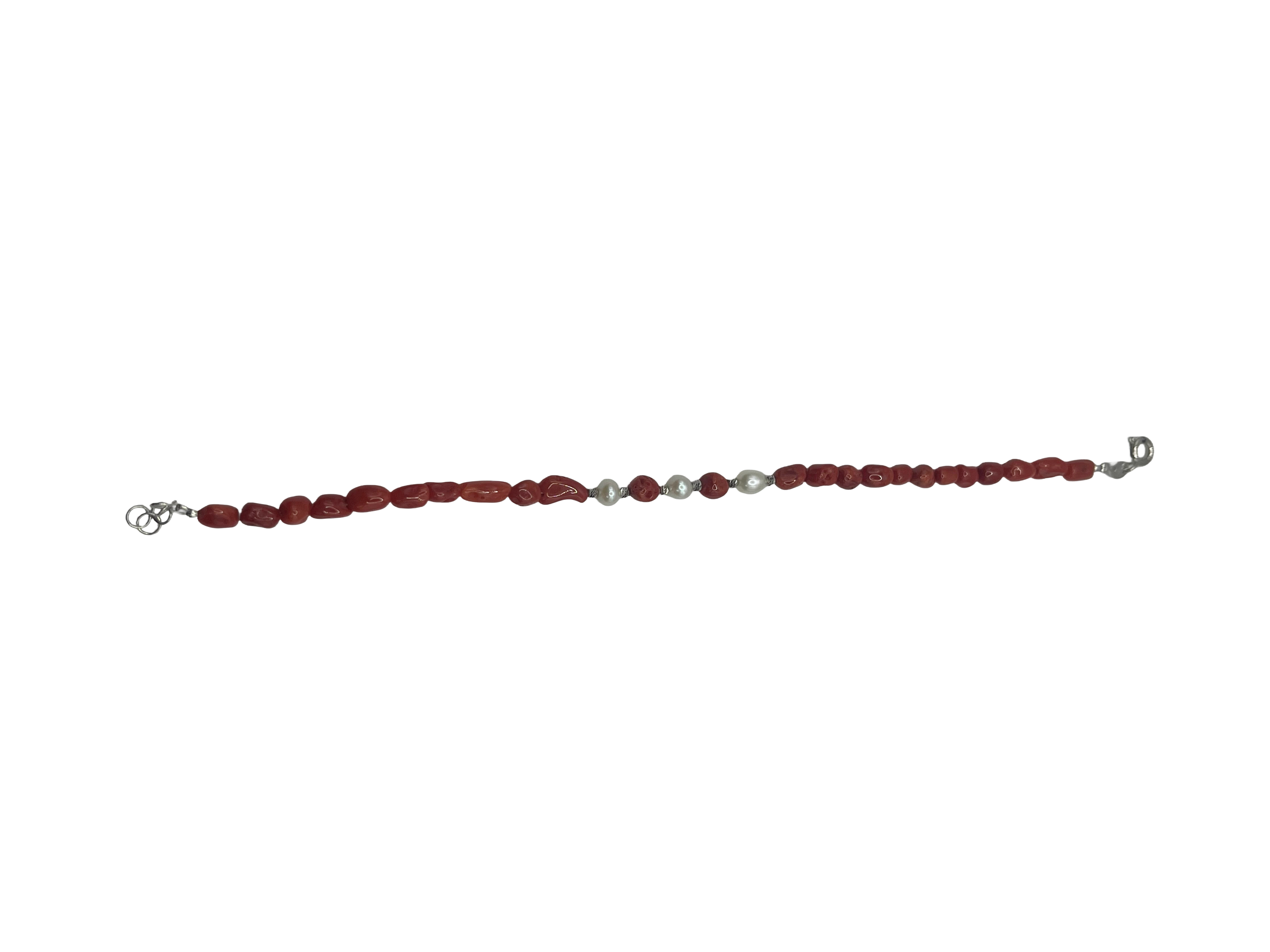 Bracciale Donna in Argento 925 con Corallo Rosso e Perle Bianche – 19 cm | CM Silver Jewels