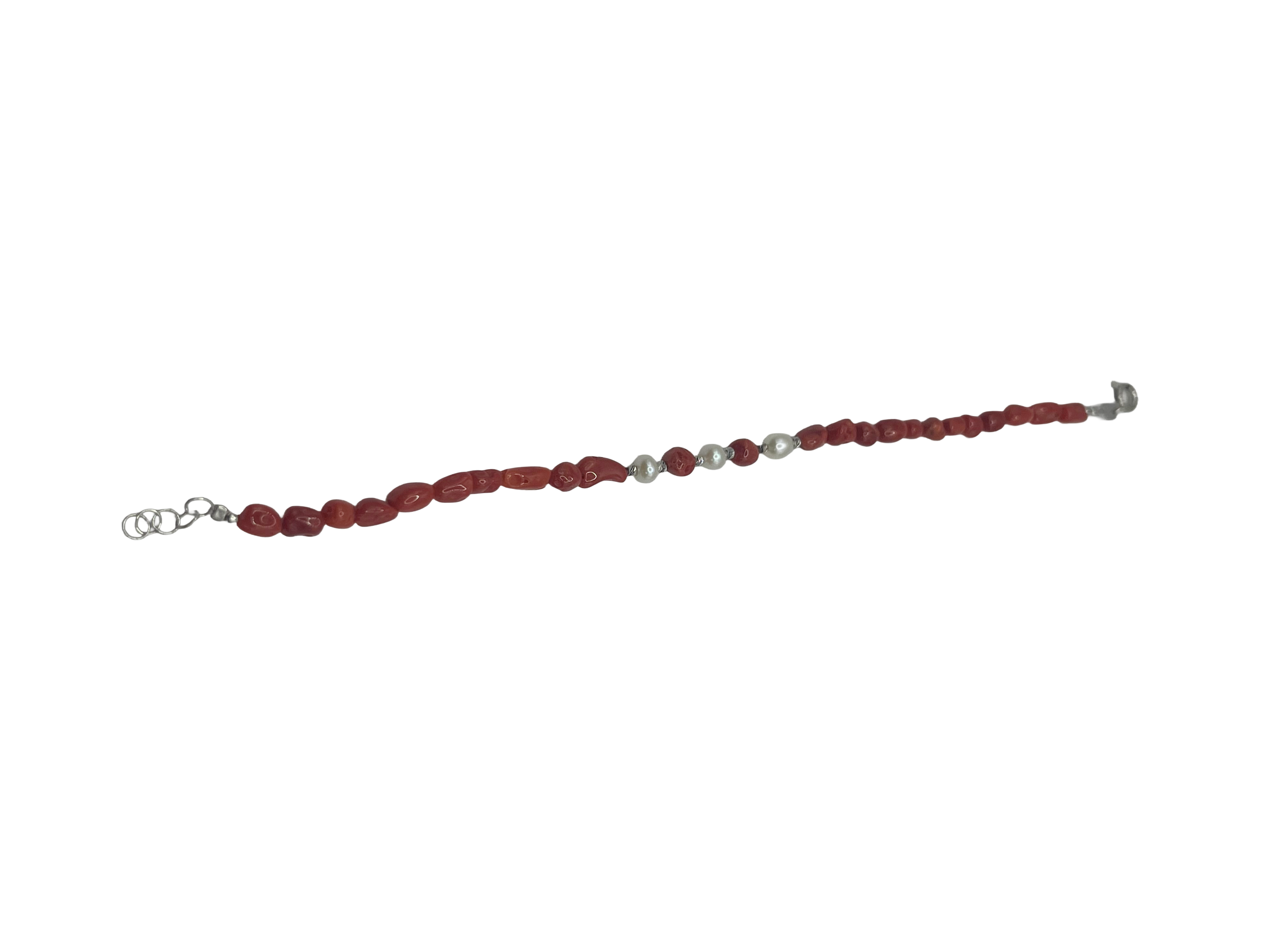 Bracciale Donna in Argento 925 con Corallo Rosso e Perle Bianche – 19 cm | CM Silver Jewels