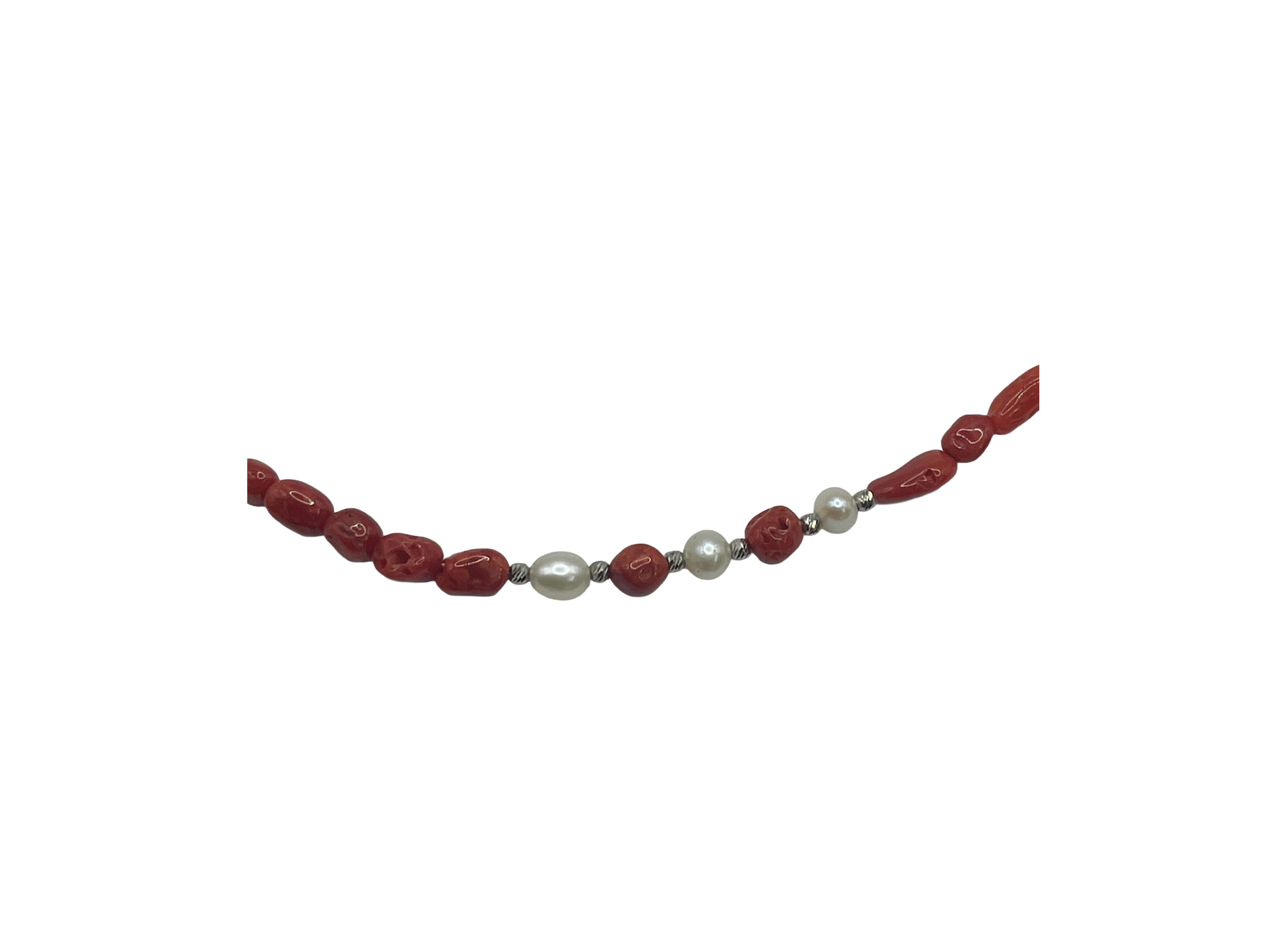 Bracciale Donna in Argento 925 con Corallo Rosso e Perle Bianche – 19 cm | CM Silver Jewels
