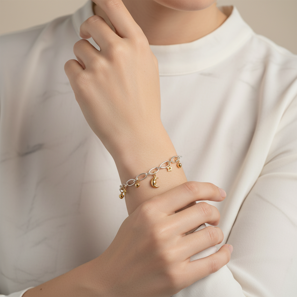 Women's 925 silver bracelet with lucky moon charms