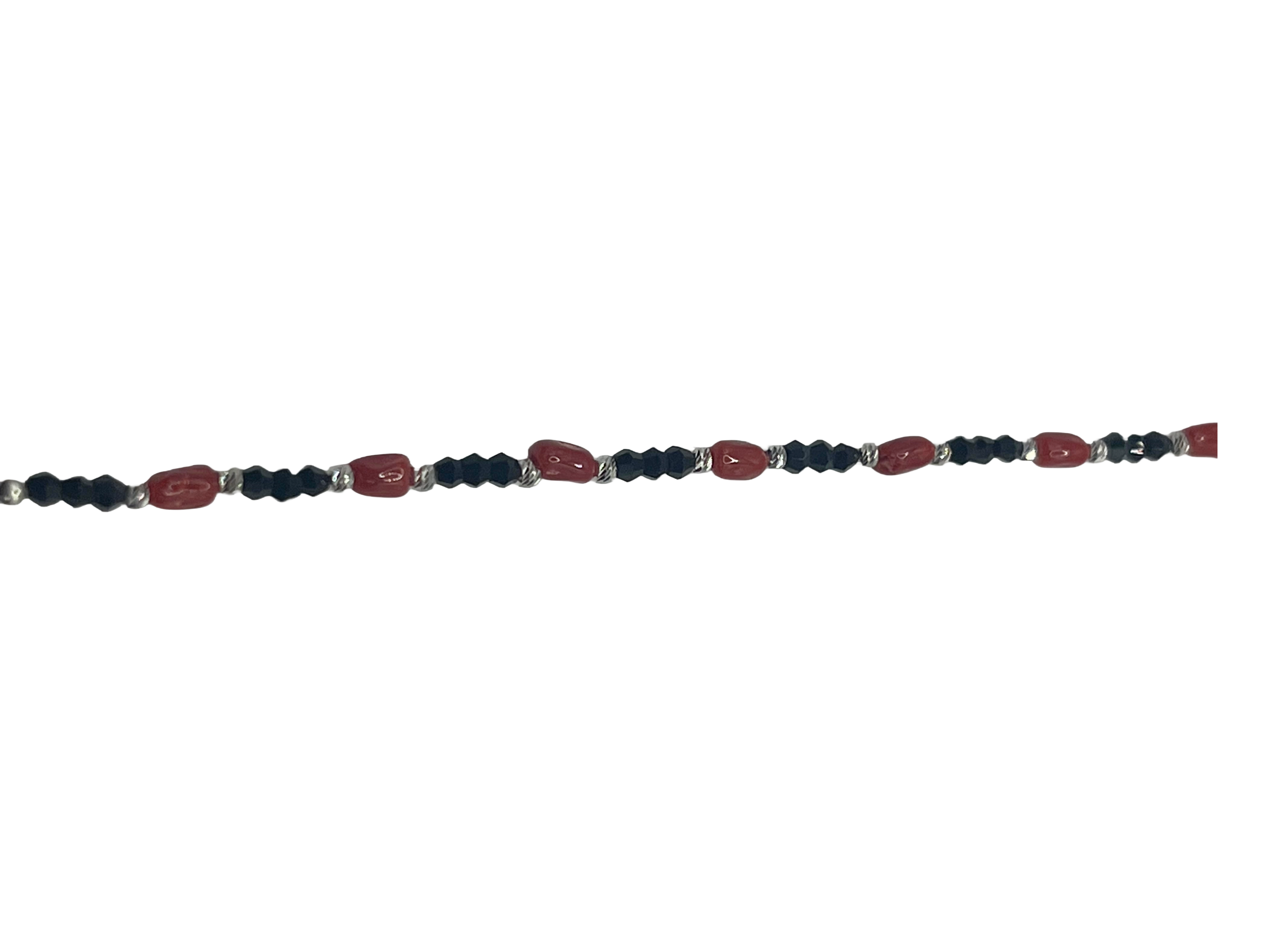 Bracelet pour femme en argent 925 avec pierres noires et rouges