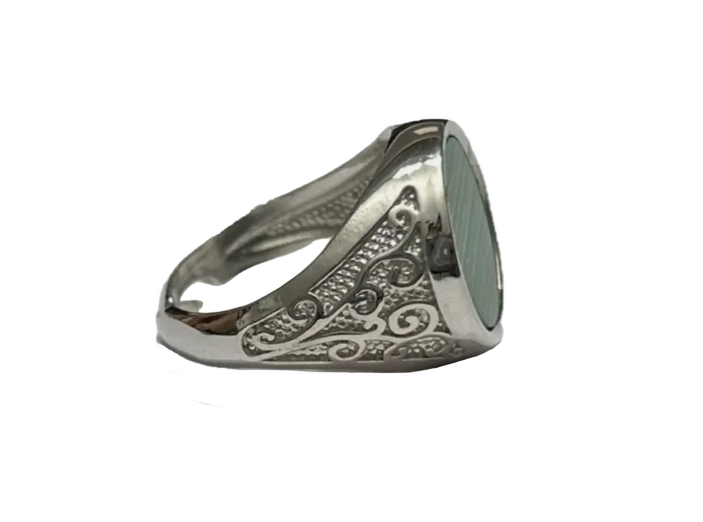 Bague Homme en Argent 925 avec Pierre Verte Effet Malachite – Taille Ajustable | CM Silver Jewels