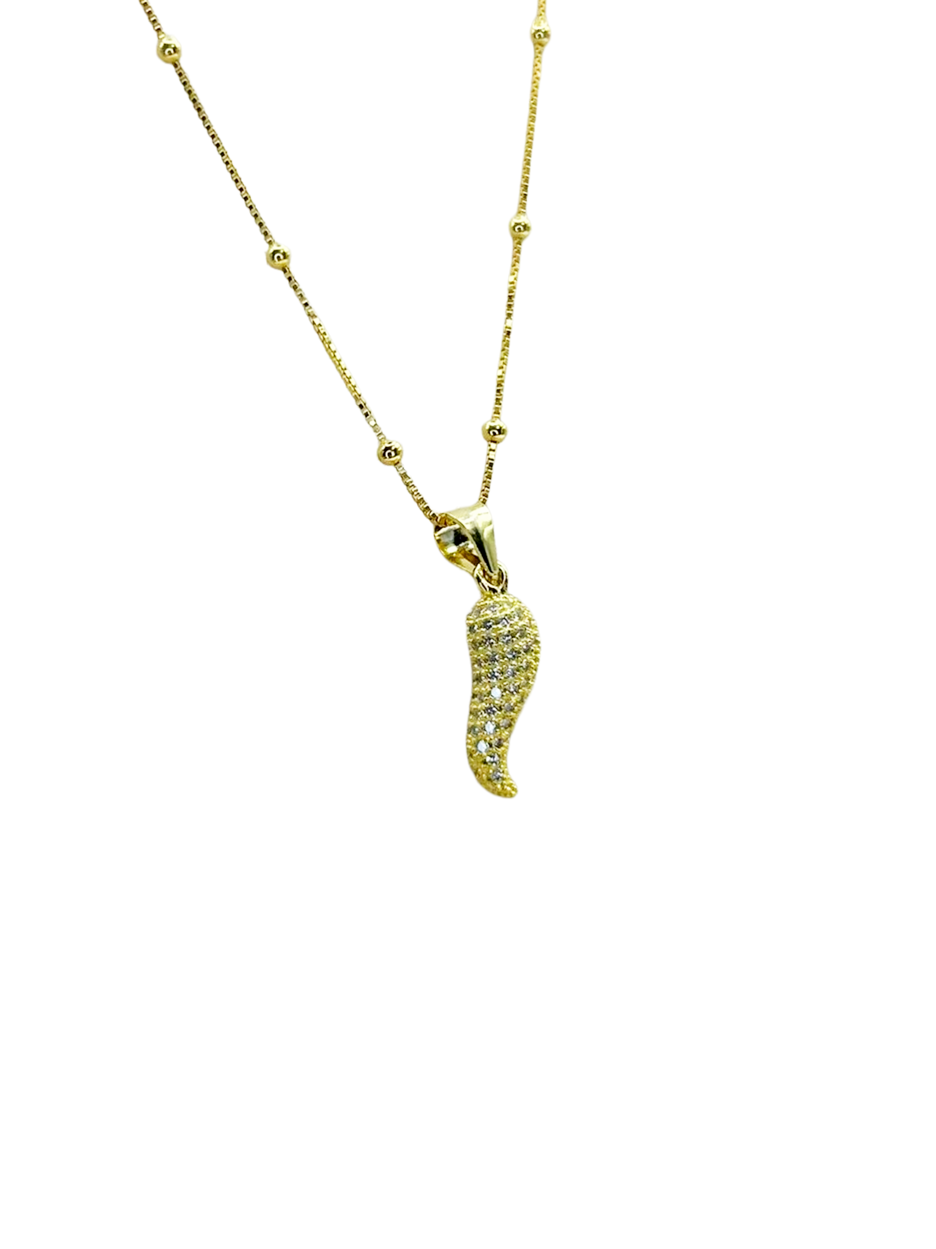 Collana Cornetto Portafortuna Brillante in Argento 925 Placcato Oro – Protezione ed Eleganza