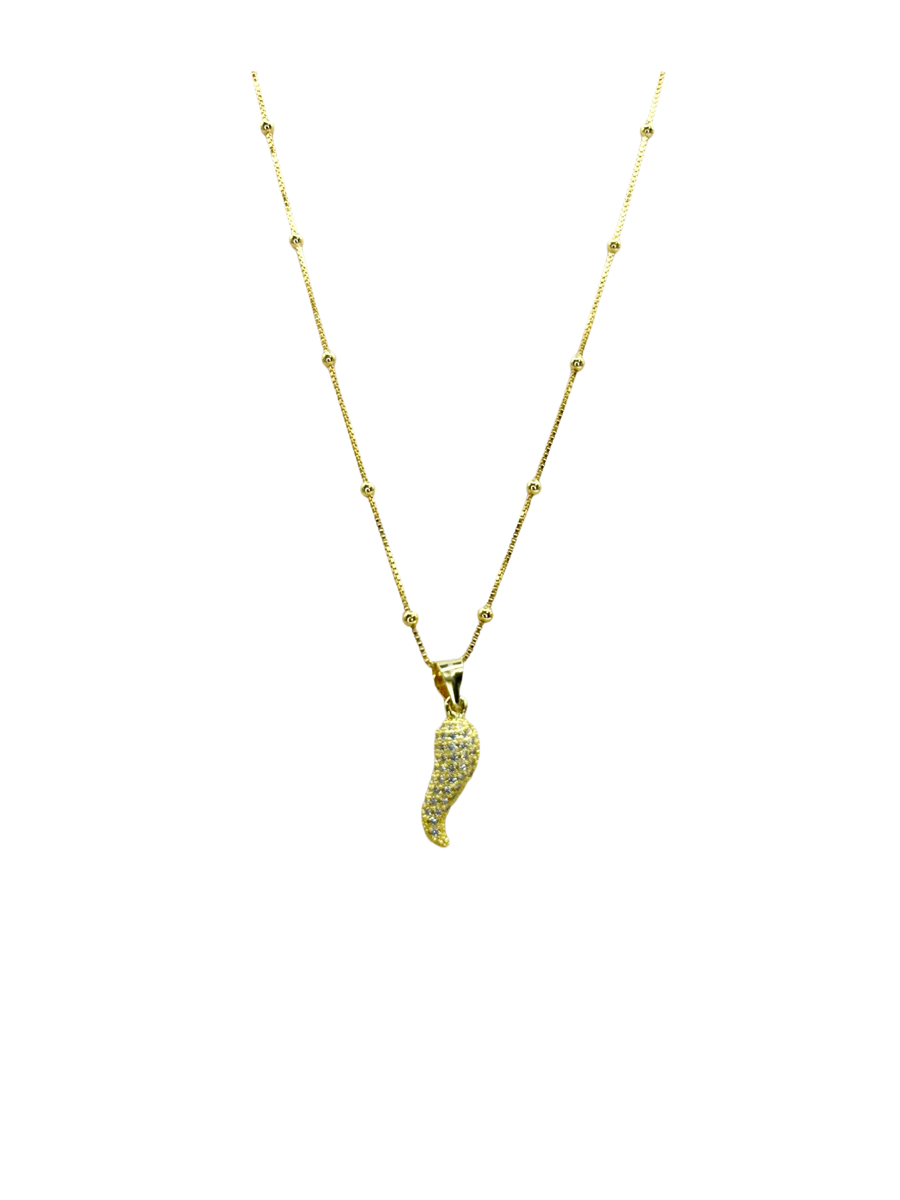 Collana Cornetto Portafortuna Brillante in Argento 925 Placcato Oro – Protezione ed Eleganza