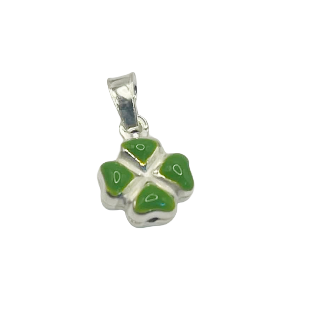 925 Silver Four-Leaf Clover Charm Pendant with Green Enamel – Unisex Lucky Charm