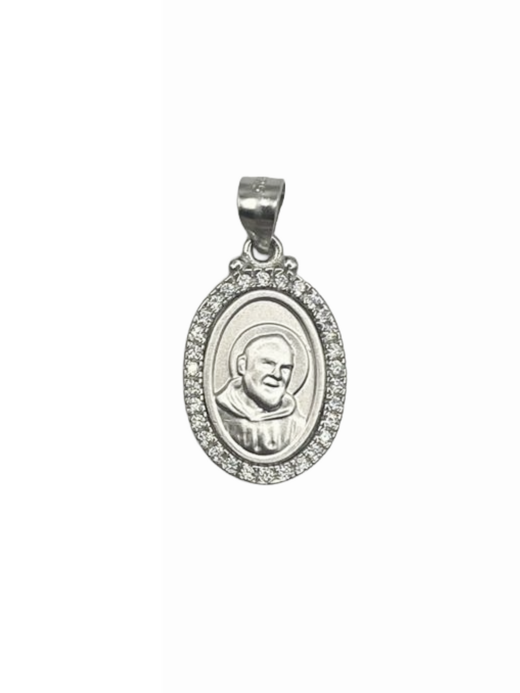 Padre Pio Pendant in 925 Silver with Zircons – Sacred Medal for Men, Women, and Children – Protection, Faith, and Devotion – 2.3 cm