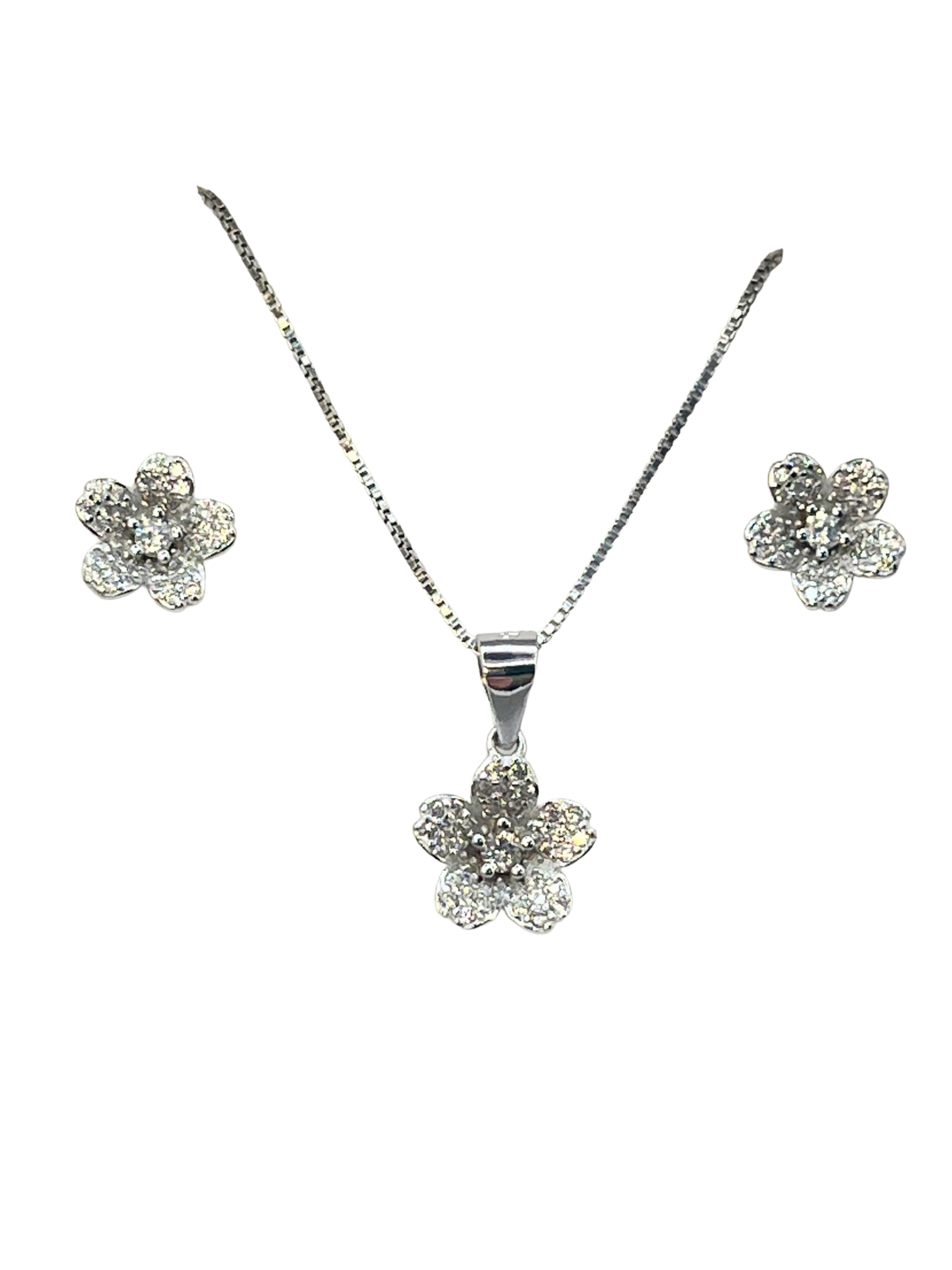 Ensemble collier et boucles d'oreilles en argent 925 – Fleur de zircon