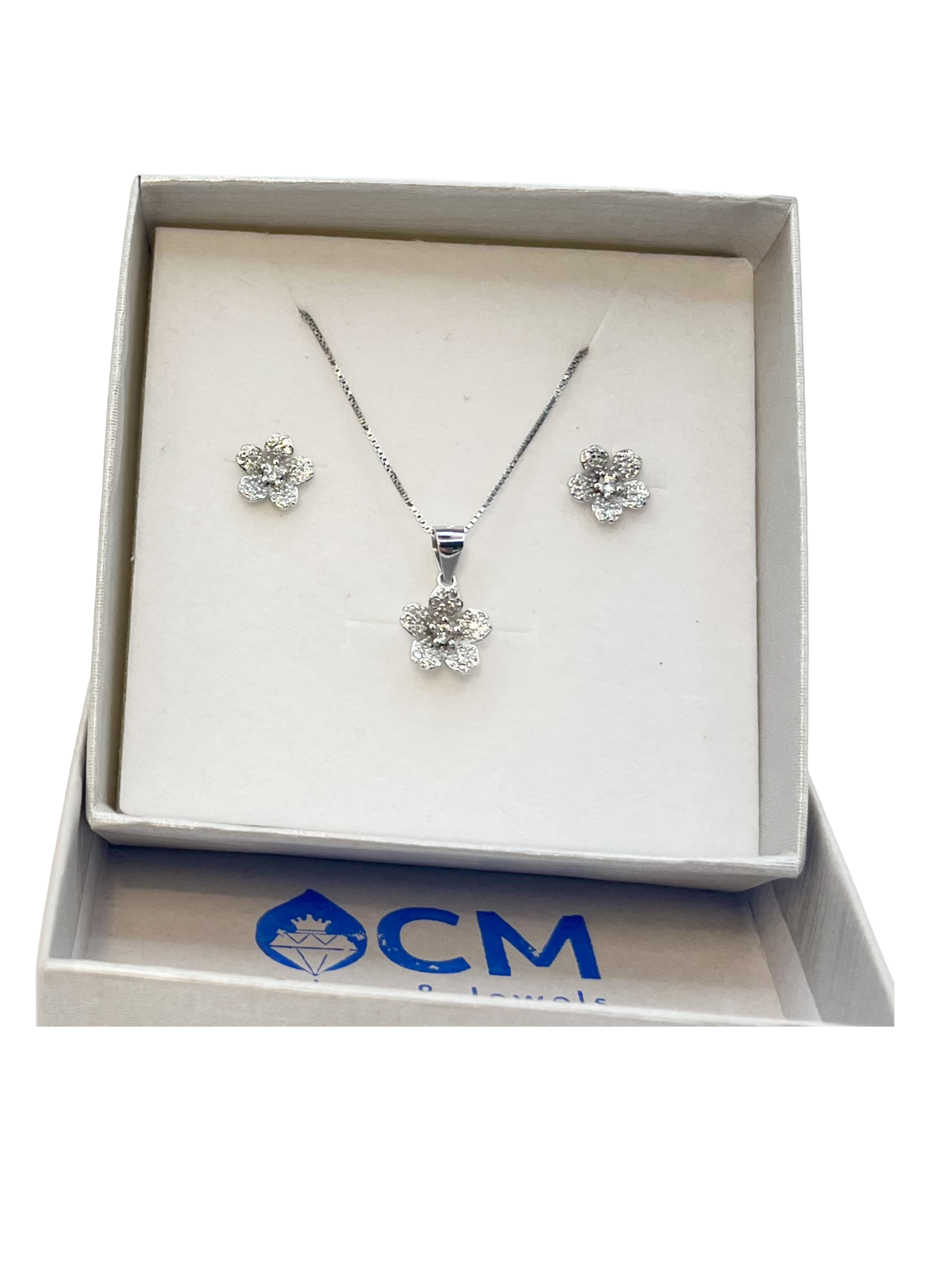 Ensemble collier et boucles d'oreilles en argent 925 – Fleur de zircon