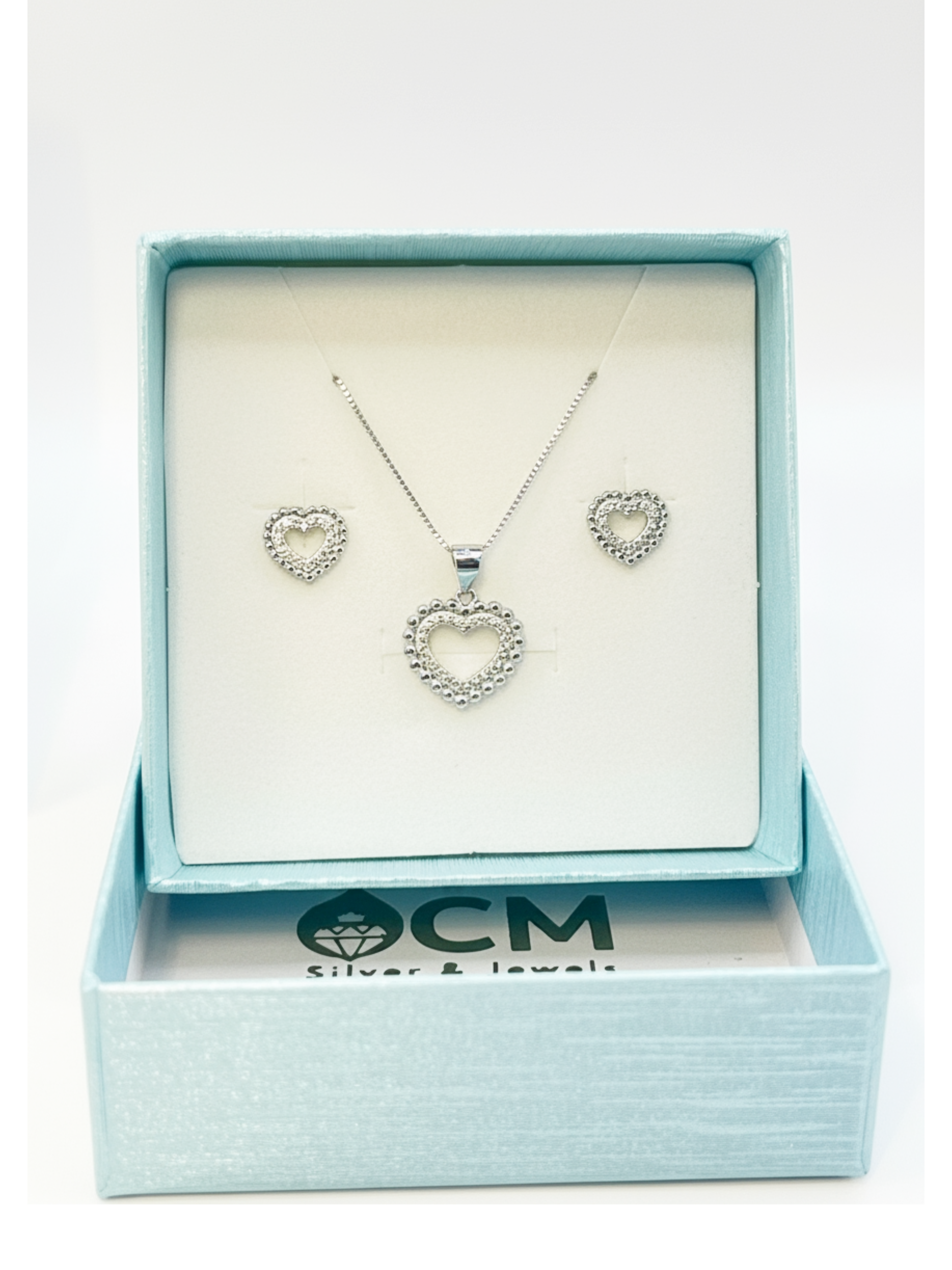 Ensemble collier et boucles d'oreilles cœur en argent 925 – Zirconium brillant