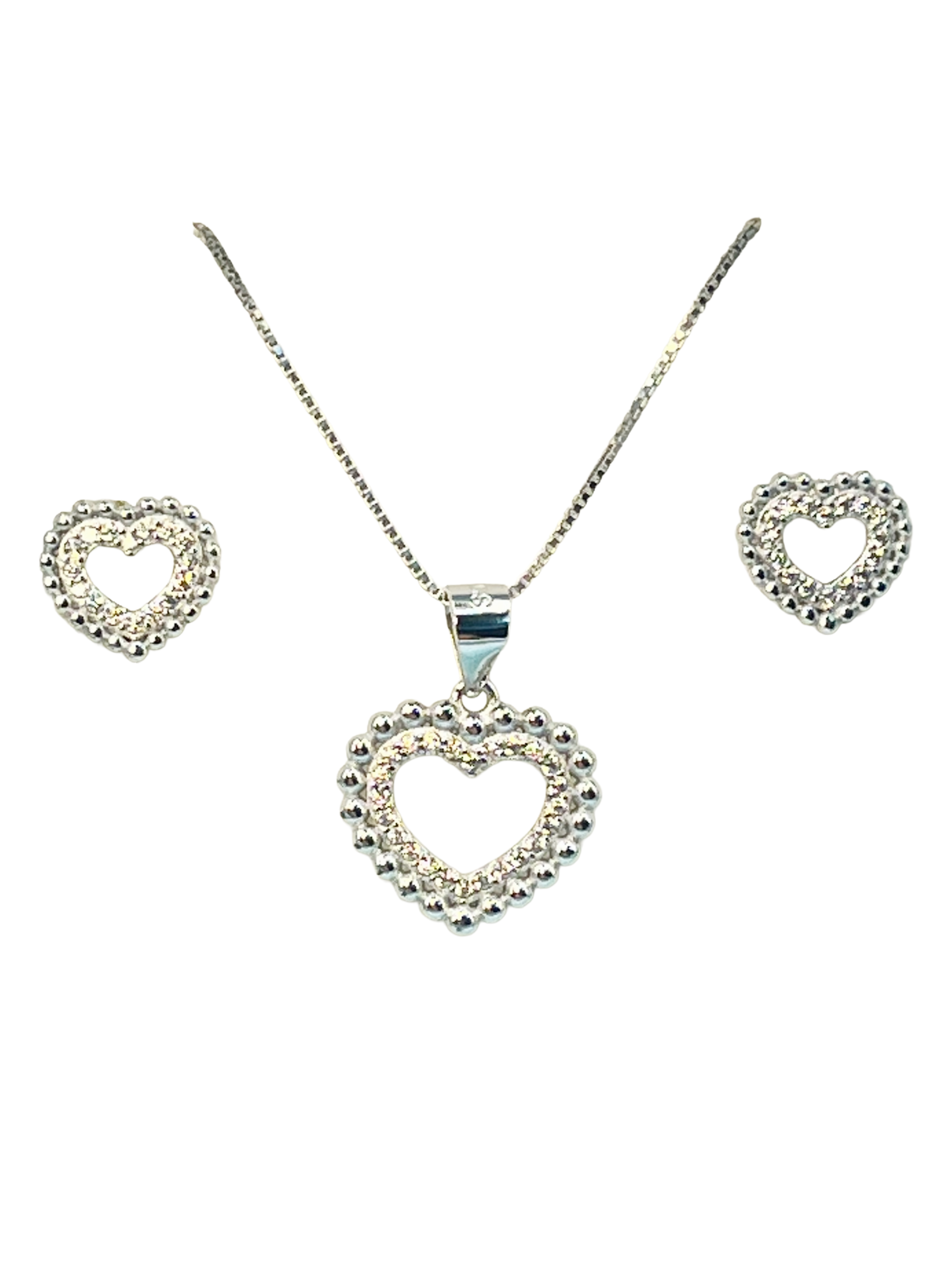 Ensemble collier et boucles d'oreilles cœur en argent 925 – Zirconium brillant