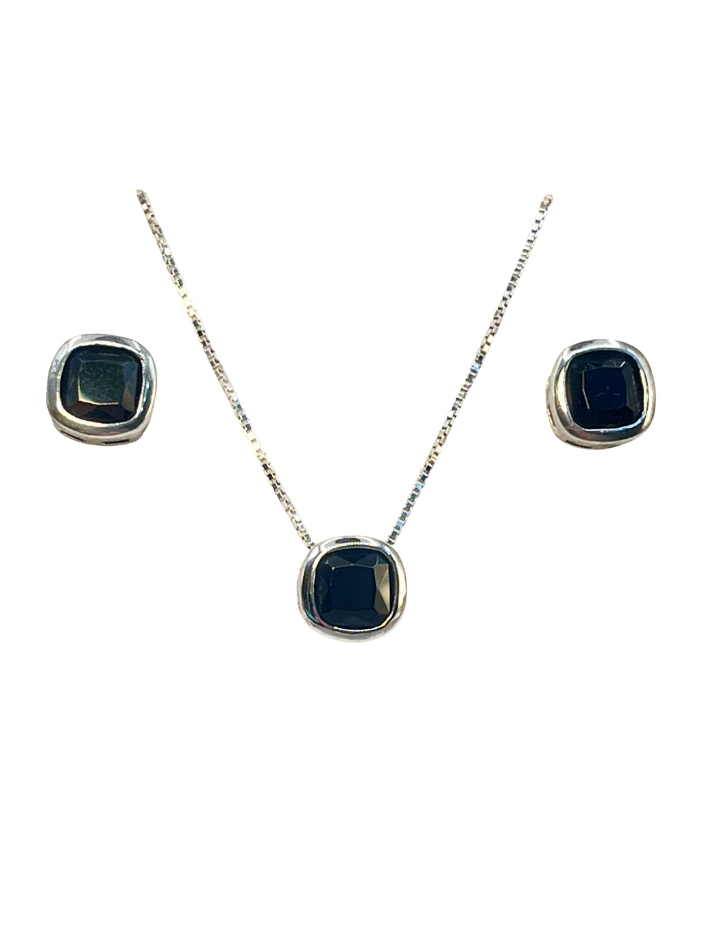 Ensemble collier et boucles d'oreilles en argent 925 pour femme avec pierre noire – Élégance moderne