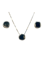 Ensemble collier et boucles d'oreilles en argent 925 pour femme avec pierre noire – Élégance moderne