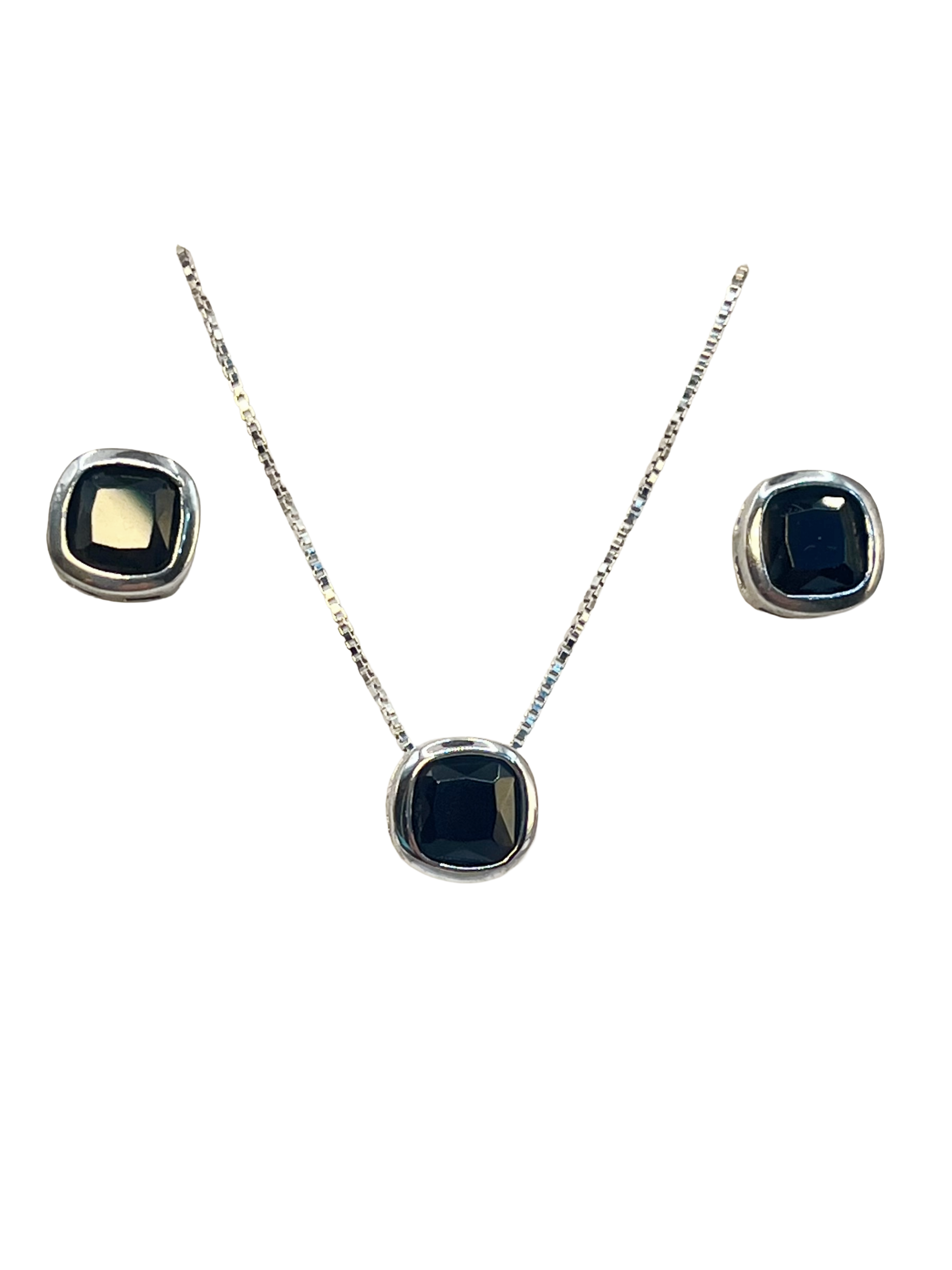 Ensemble collier et boucles d'oreilles en argent 925 pour femme avec pierre noire – Élégance moderne