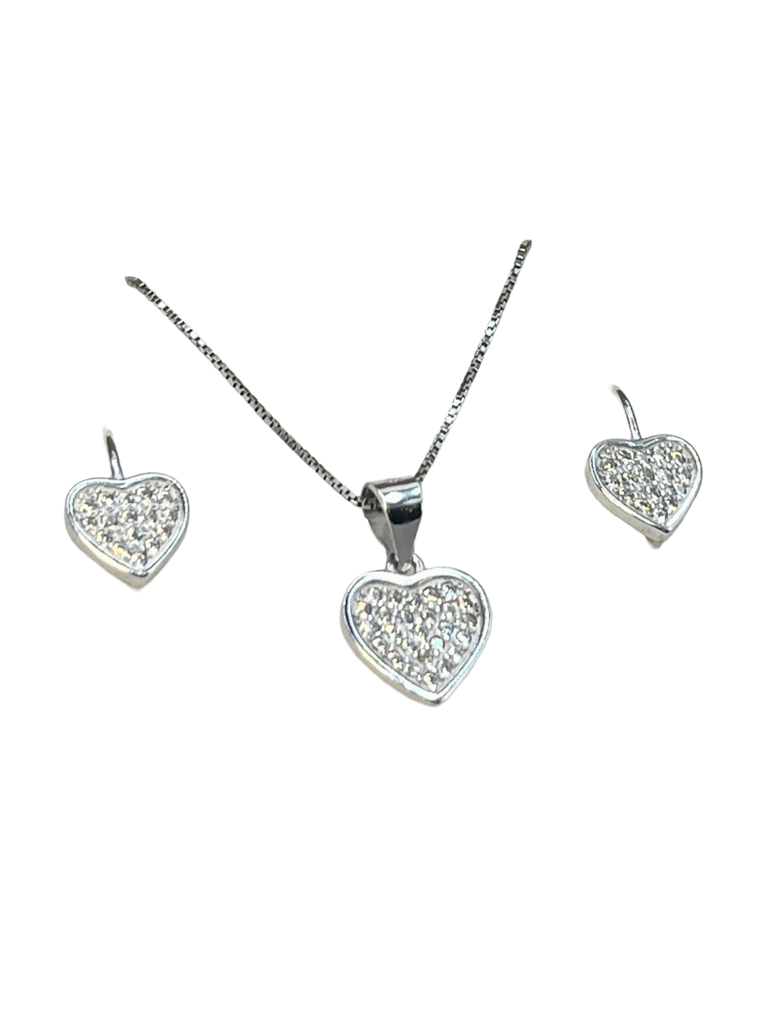 Ensemble cœur brillant en argent 925 – Collier et boucles d'oreilles assortis