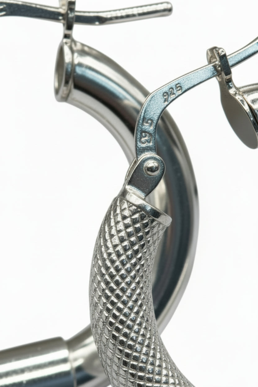 Orecchini a cerchio in Argento 925 satinati e lucidi – Diametro 3 cm - CM Silver Jewels