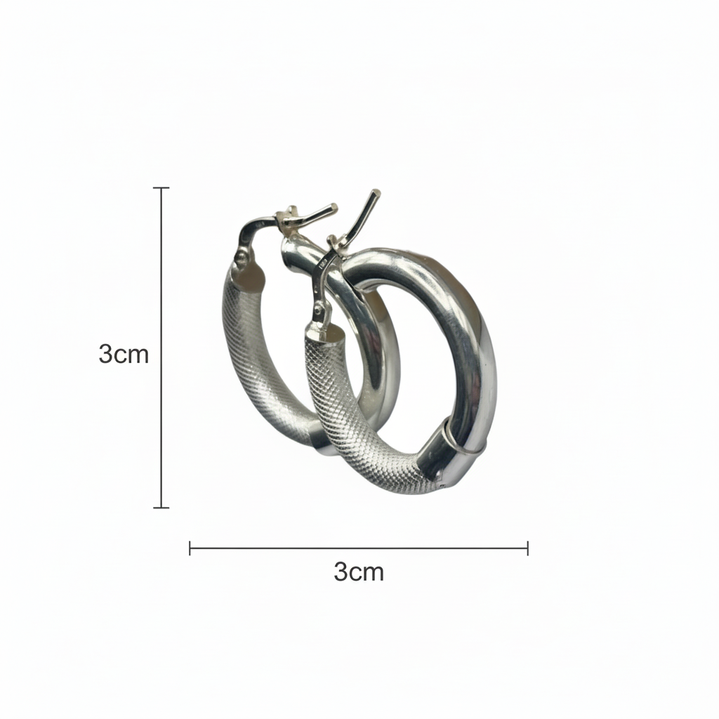 Boucles d'oreilles créoles en argent 925 satiné et poli – Diamètre 3 cm