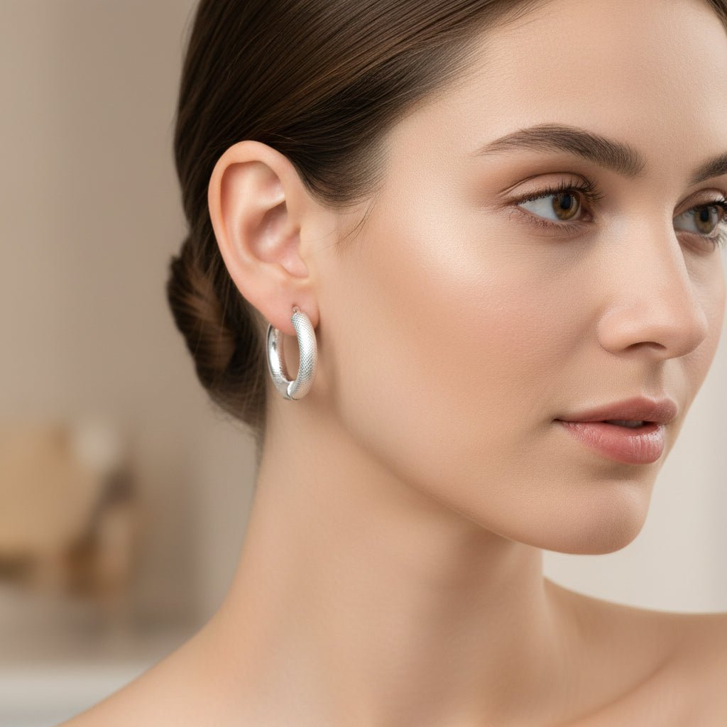 Orecchini a cerchio in Argento 925 satinati e lucidi – Diametro 3 cm - CM Silver Jewels
