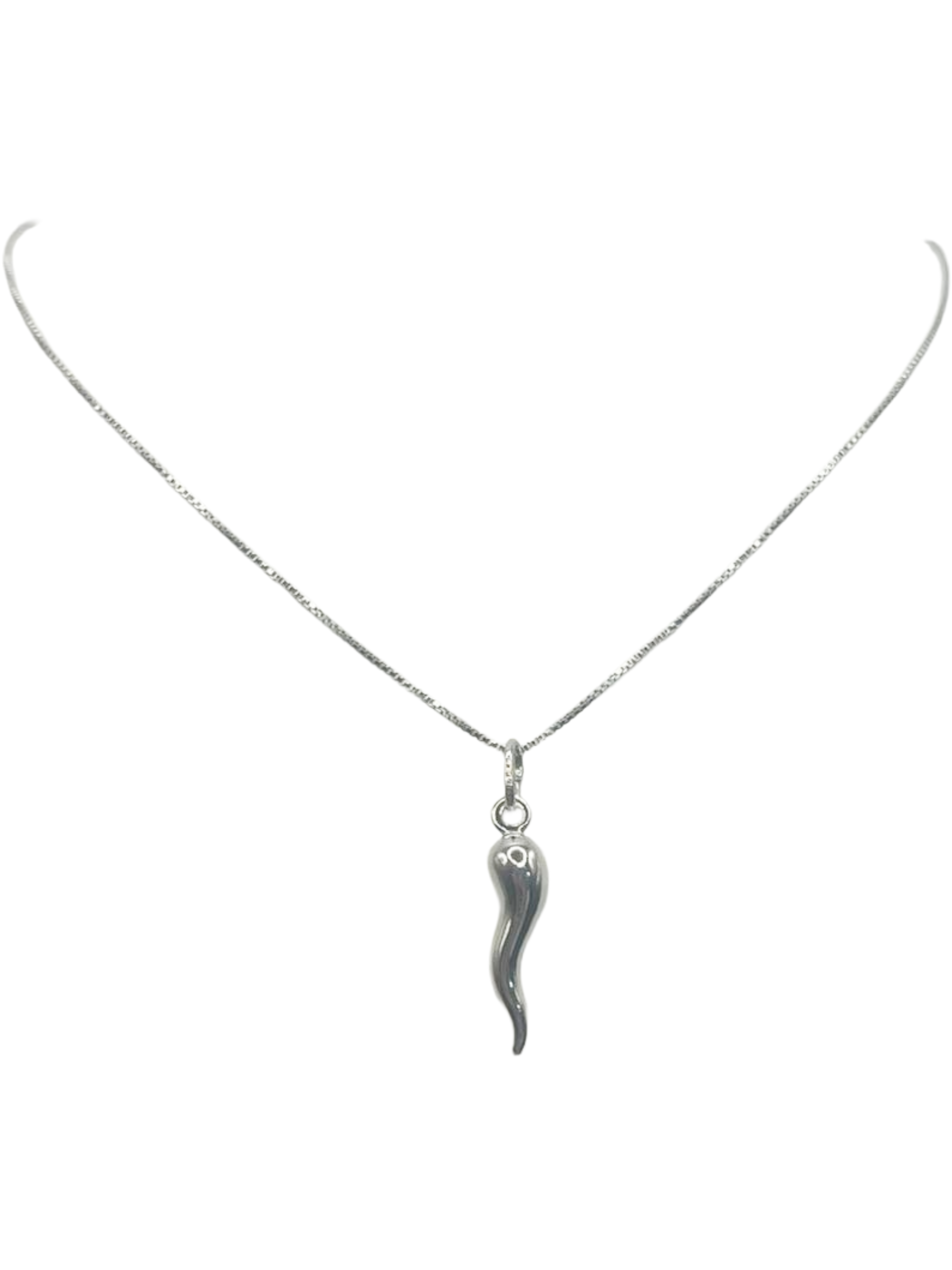 Collana Porta Fortuna in Argento 925 con Ciondolo Corno – Catena 45 cm – Gioiello Portafortuna Donna/Uomo