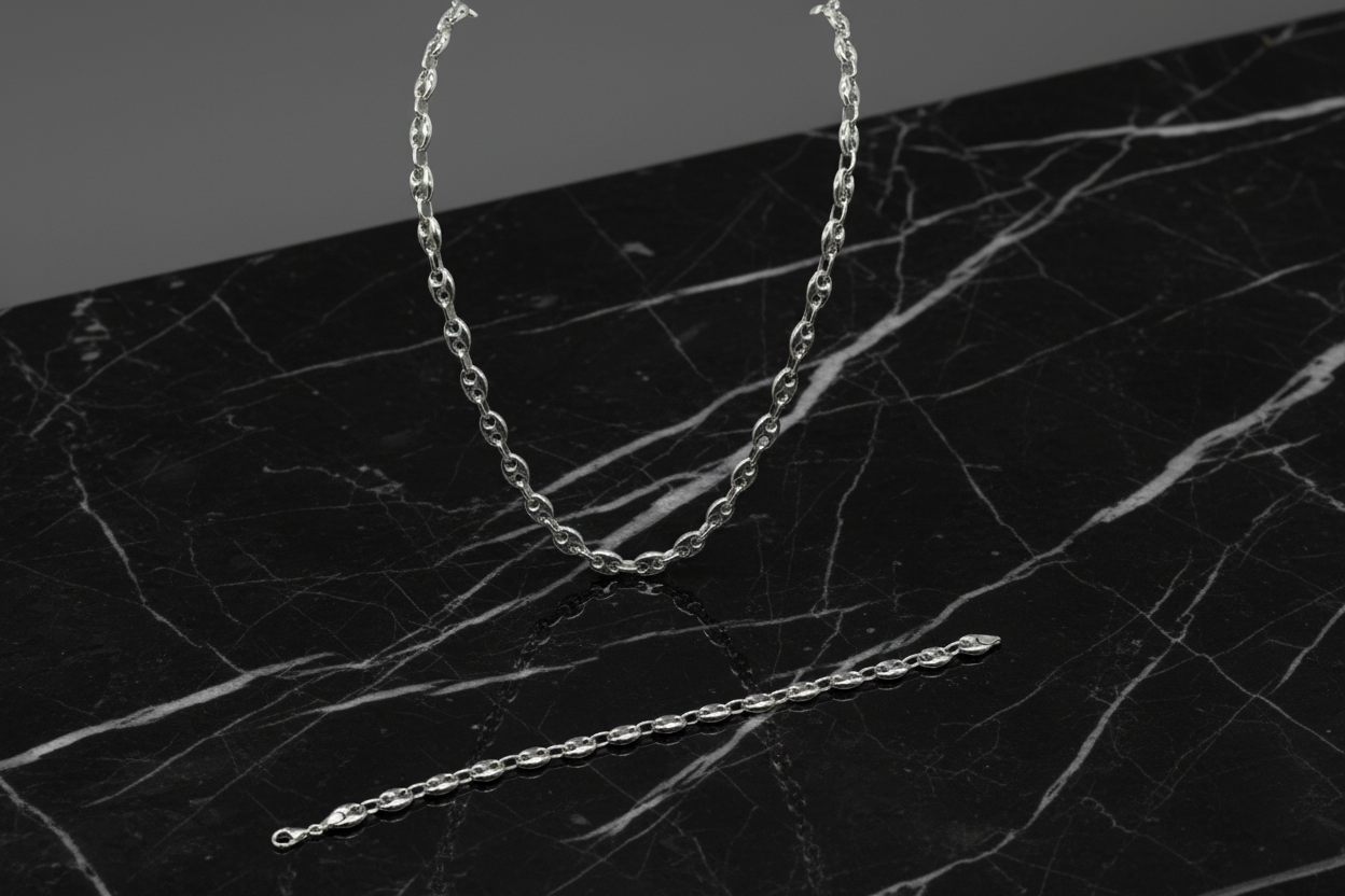 Catenina Marinara in Argento 925 – Collana Uomo Robusta 4mm | Set Collana + Bracciale