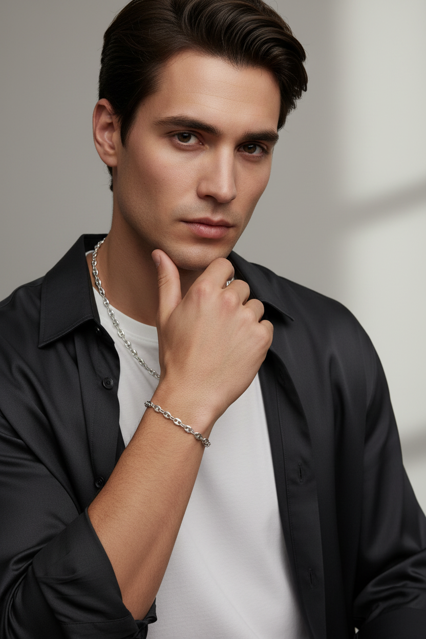 Catenina Marinara in Argento 925 – Collana Uomo Robusta 4mm | Set Collana + Bracciale