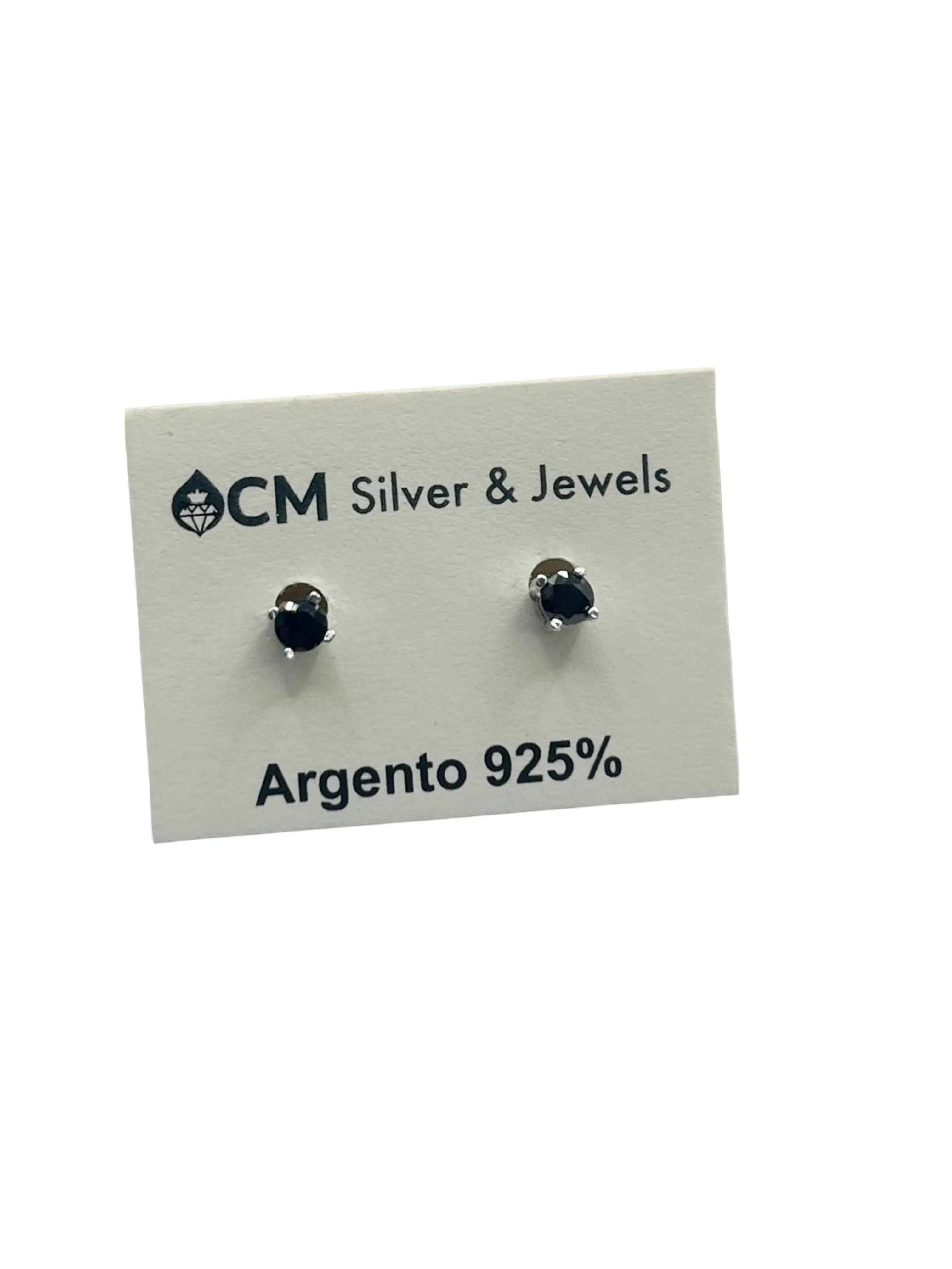 Orecchini Punto Luce con Pietra Nera in Argento 925 - CM Silver Jewels