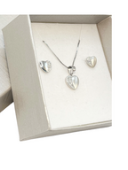 Ensemble cœur en argent 925 – Collier pendentif cœur et boucles d'oreilles assorties pour femmes/filles