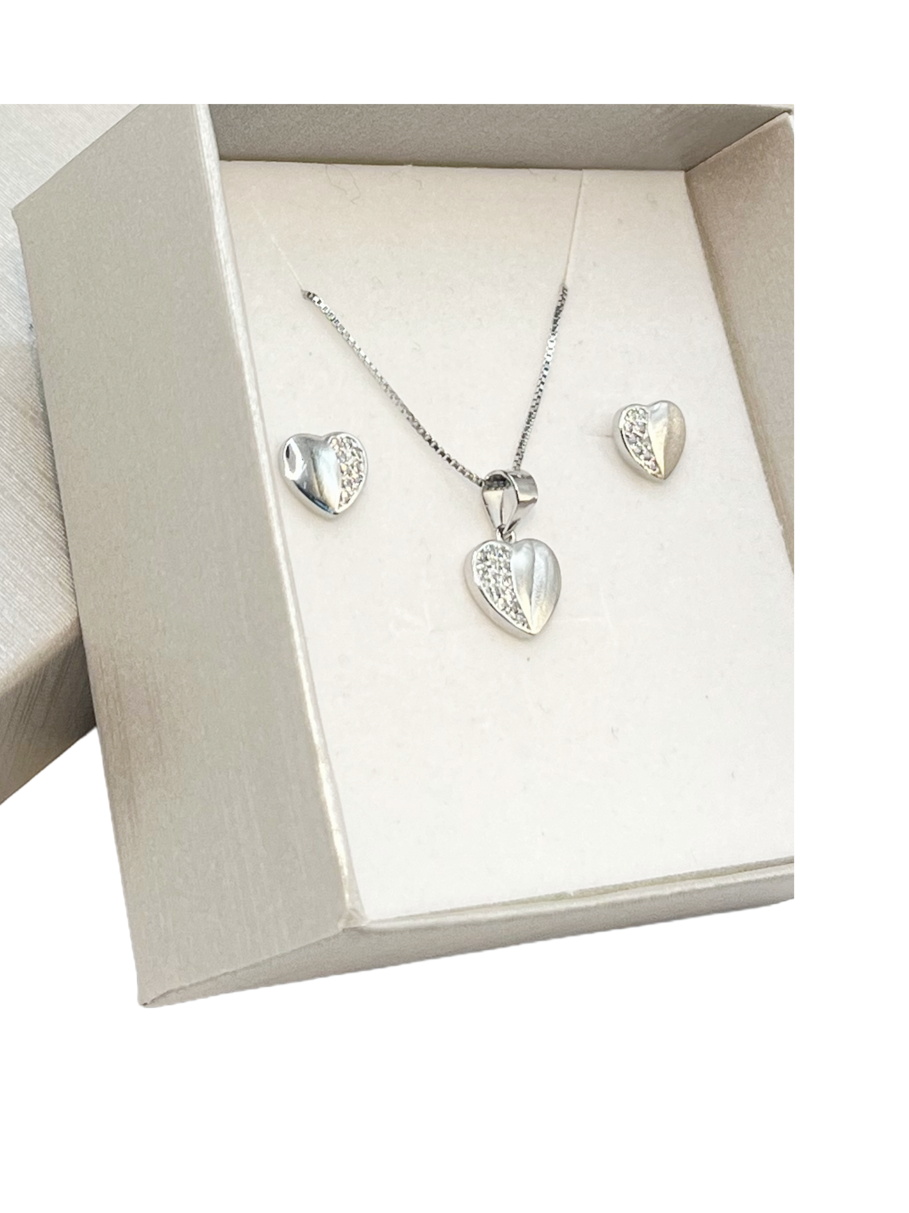 Ensemble cœur en argent 925 – Collier pendentif cœur et boucles d'oreilles assorties pour femmes/filles