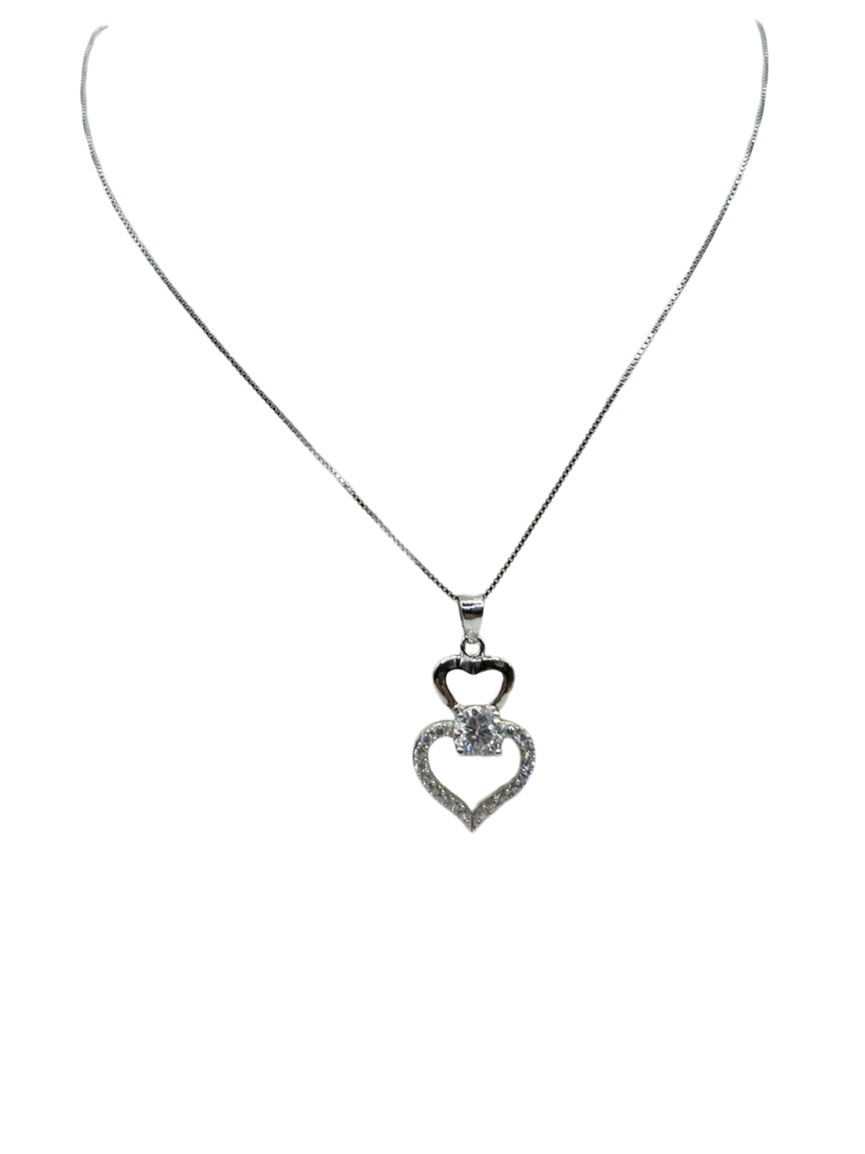 Collier en argent 925 avec pendentif cœur et zircons