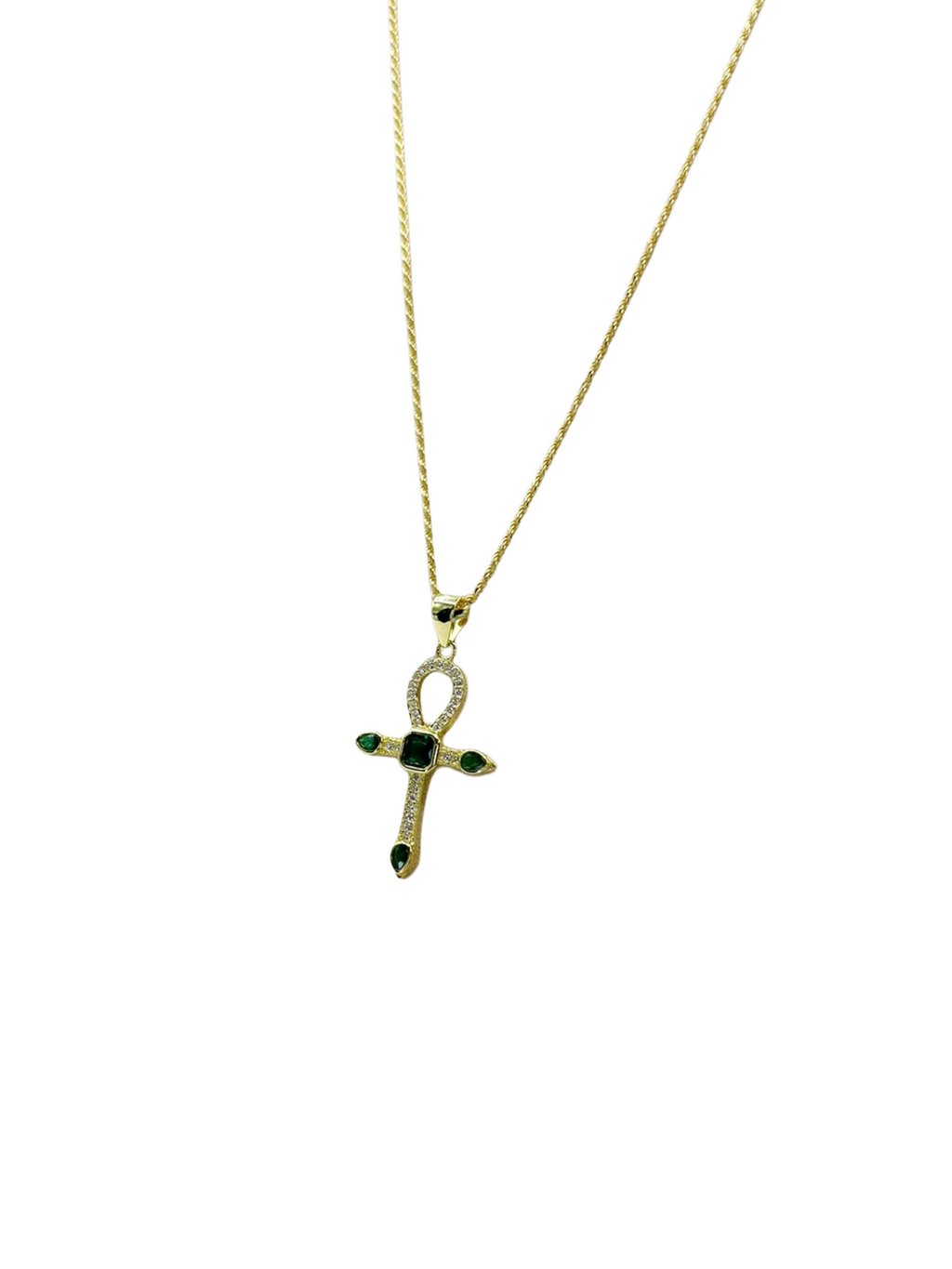 collana in argento 925 con croce e zirconi verdi