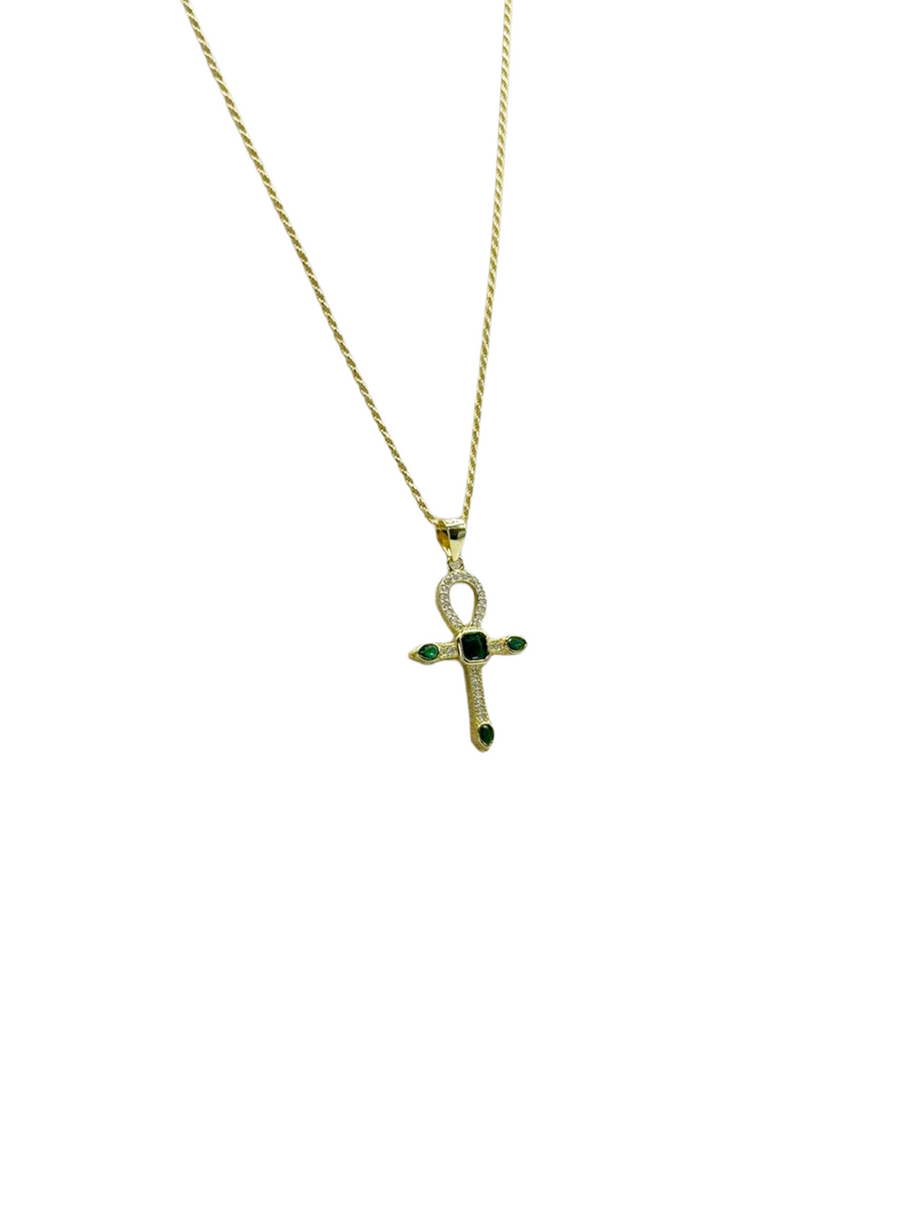 collana in argento 925 con croce e zirconi verdi