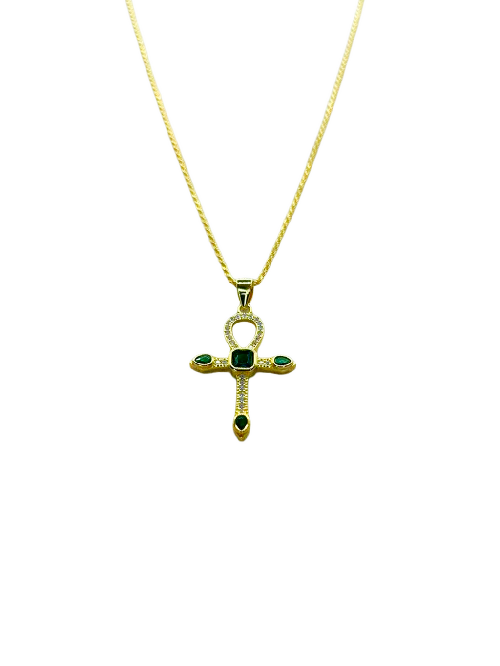 collana in argento 925 con croce e zirconi verdi