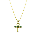 collana in argento 925 con croce e zirconi verdi