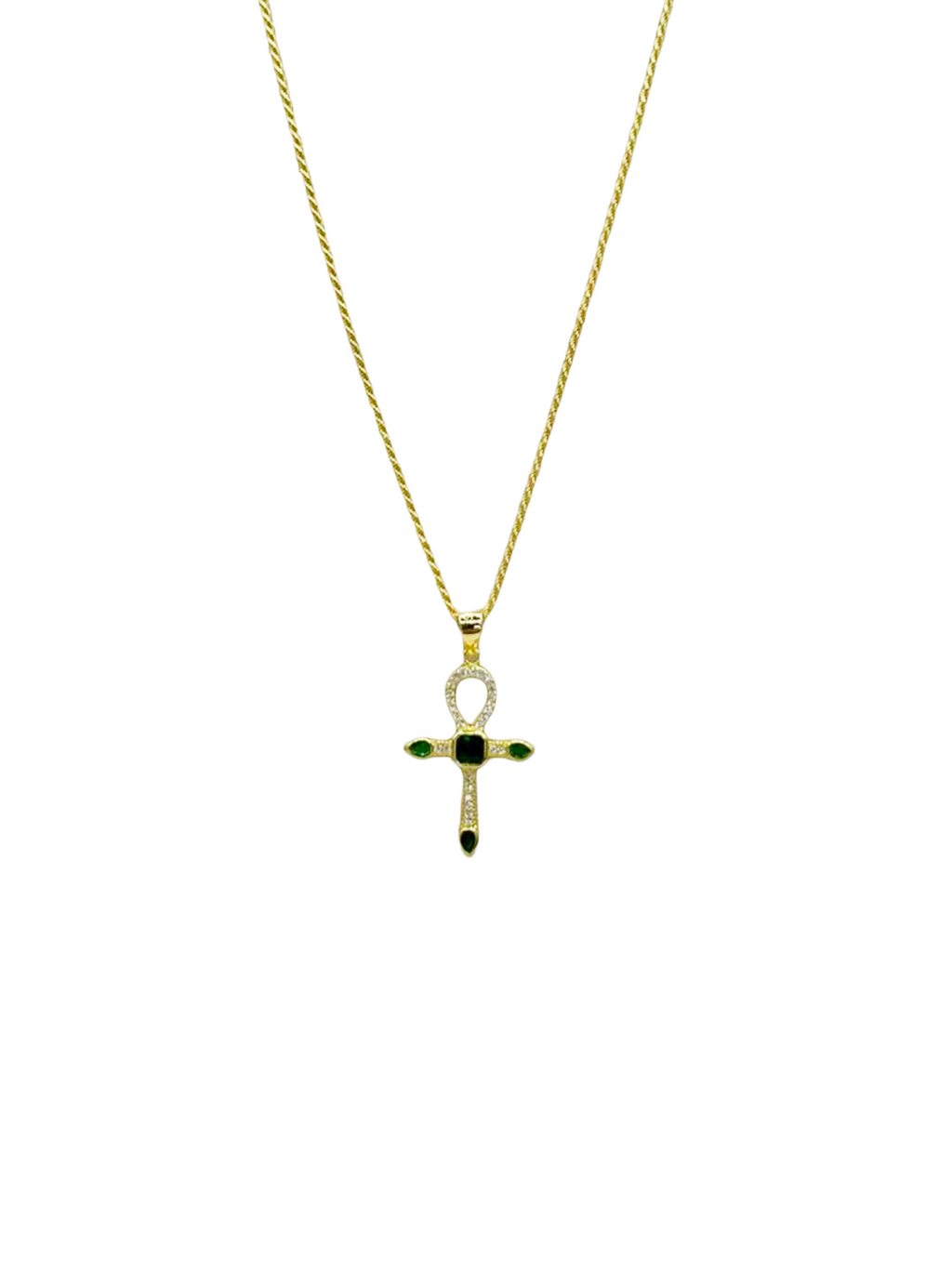 collana in argento 925 con croce e zirconi verdi