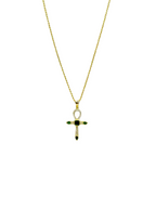 collana in argento 925 con croce e zirconi verdi