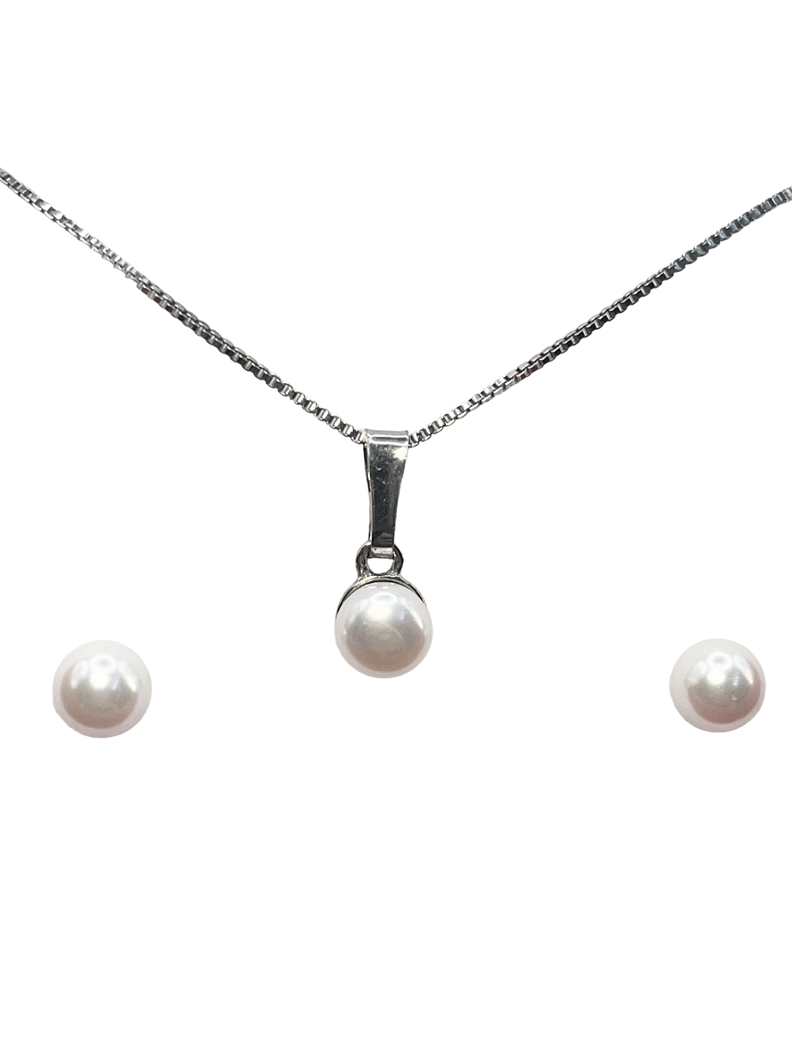 Parure de perles élégante en argent 925 – Collier et boucles d'oreilles assortis