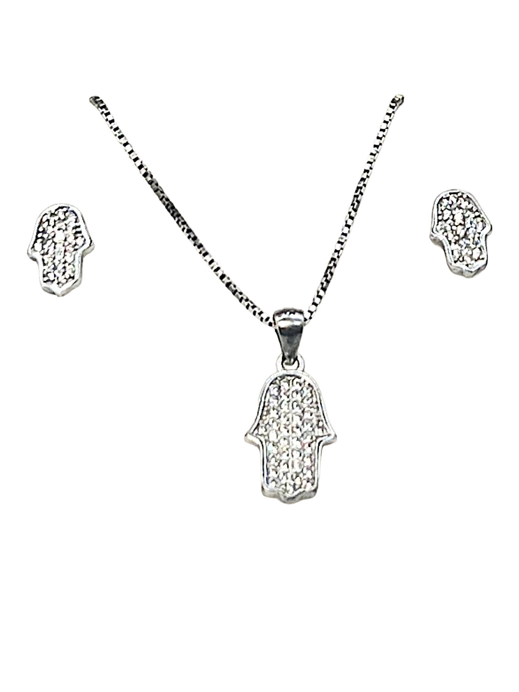 Ensemble de bijoux en argent 925 pour femme – Collier Hamsa + Boucles d'oreilles