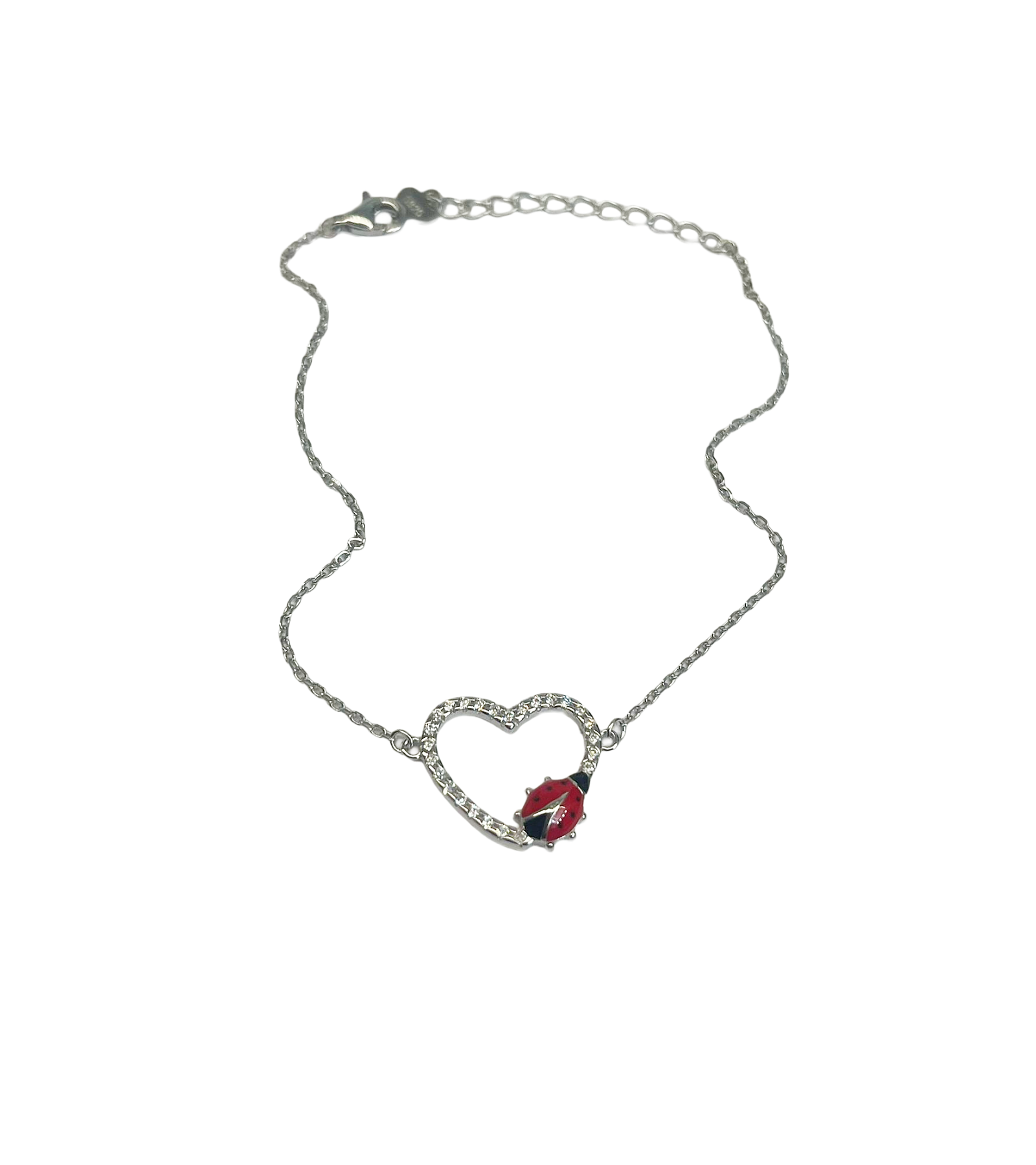 925 Silver Bracelet with Heart and Ladybug – Elegance and Luck