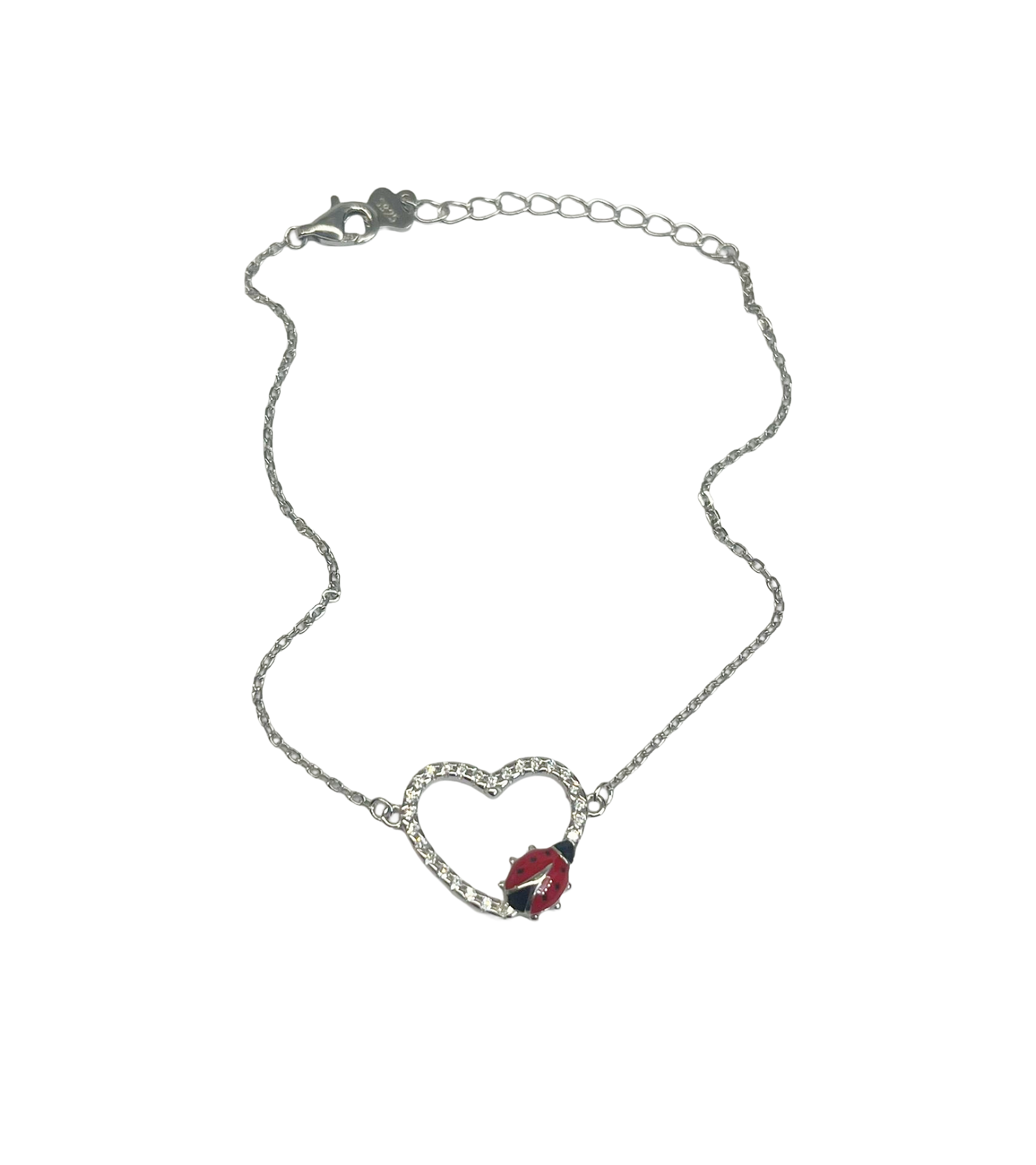925 Silver Bracelet with Heart and Ladybug – Elegance and Luck