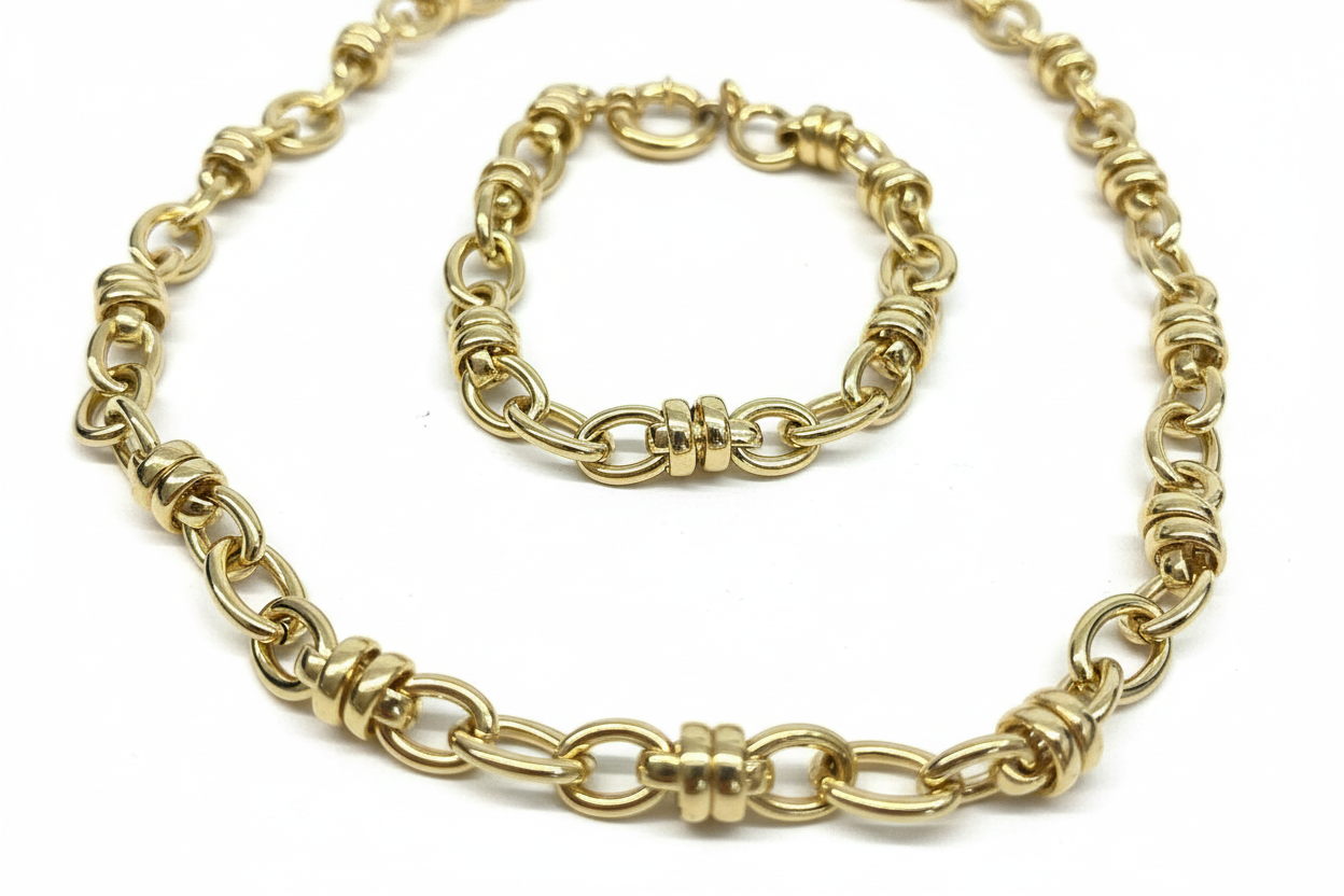 Collana e bracciale artigianale in argento 925 dorato