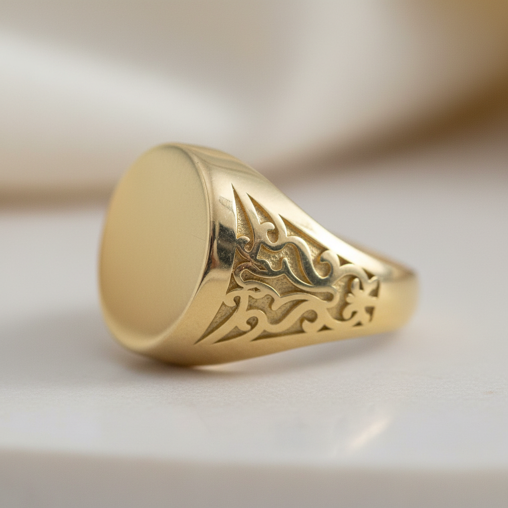 Anello Chevalier Uomo in Argento 925 Placcato Oro – Design Intagliato, Misura Regolabile