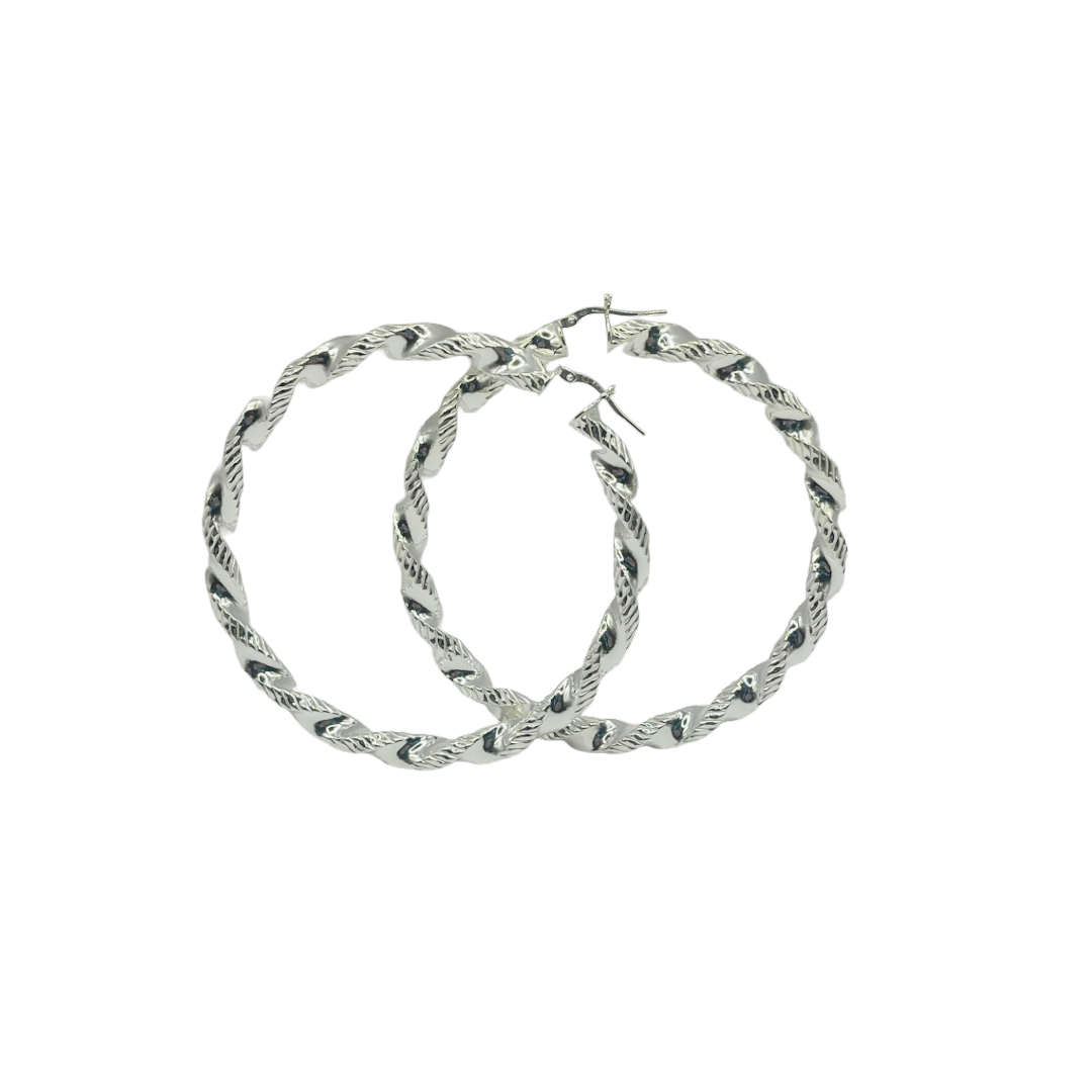 Orecchini Donna in Argento 925 a Cerchio Intrecciato – Diametro 7 cm, Design Elegante e Luminoso