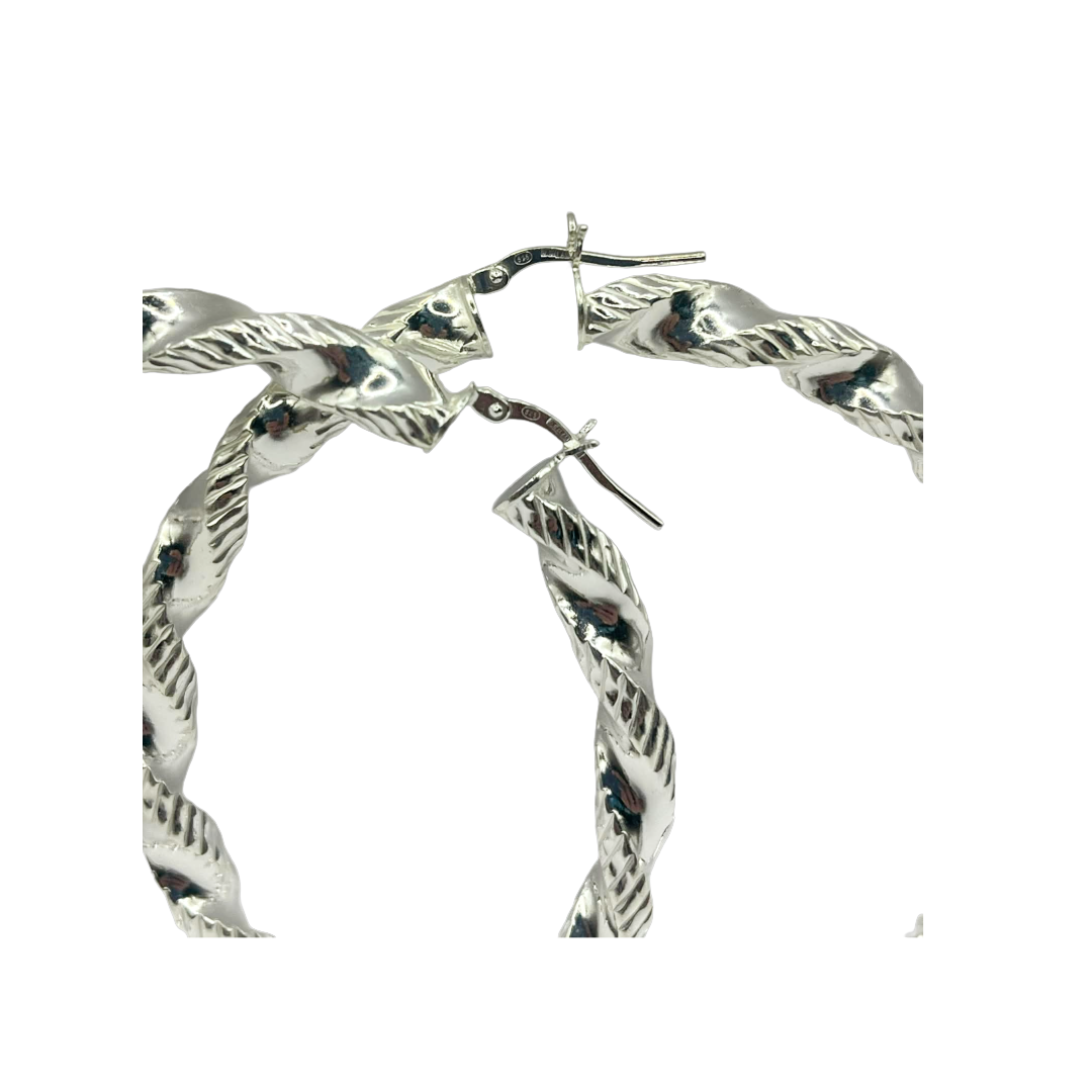 Orecchini Donna in Argento 925 a Cerchio Intrecciato – Diametro 7 cm, Design Elegante e Luminoso