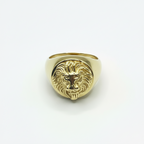 Men's Lion Head Ring in 925 Silver Plated with Yellow Gold – Adjustable Size