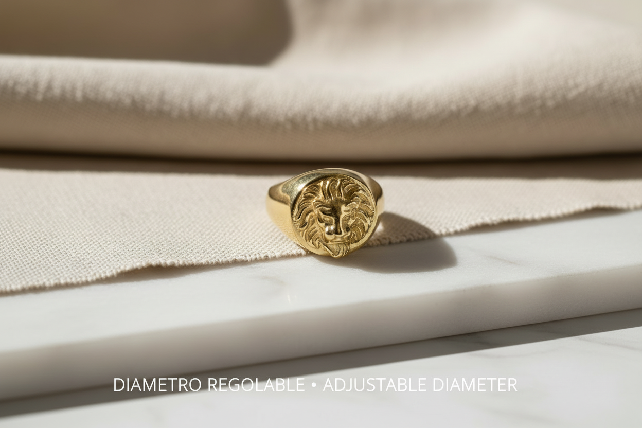 Men's Lion Head Ring in 925 Silver Plated with Yellow Gold – Adjustable Size